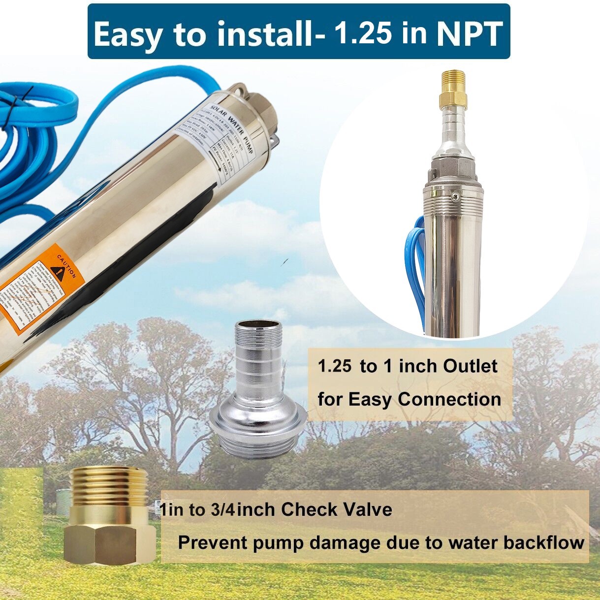 1 HP Deep Well Submersible Pump, 4″ , 207 ft Max 220V 33GPM 2000GPH 33ft Cord