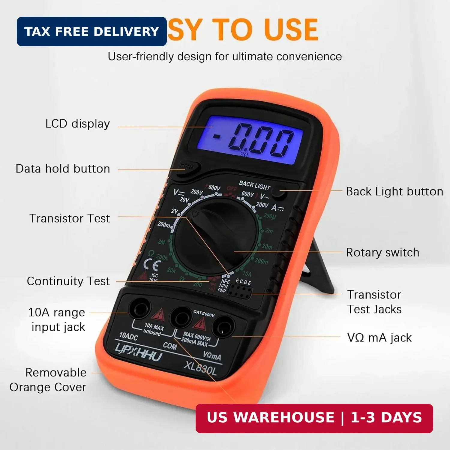 Digital Multimeter Voltmeter Battery Voltage Multi Tester Continuity Ohm Volt Am