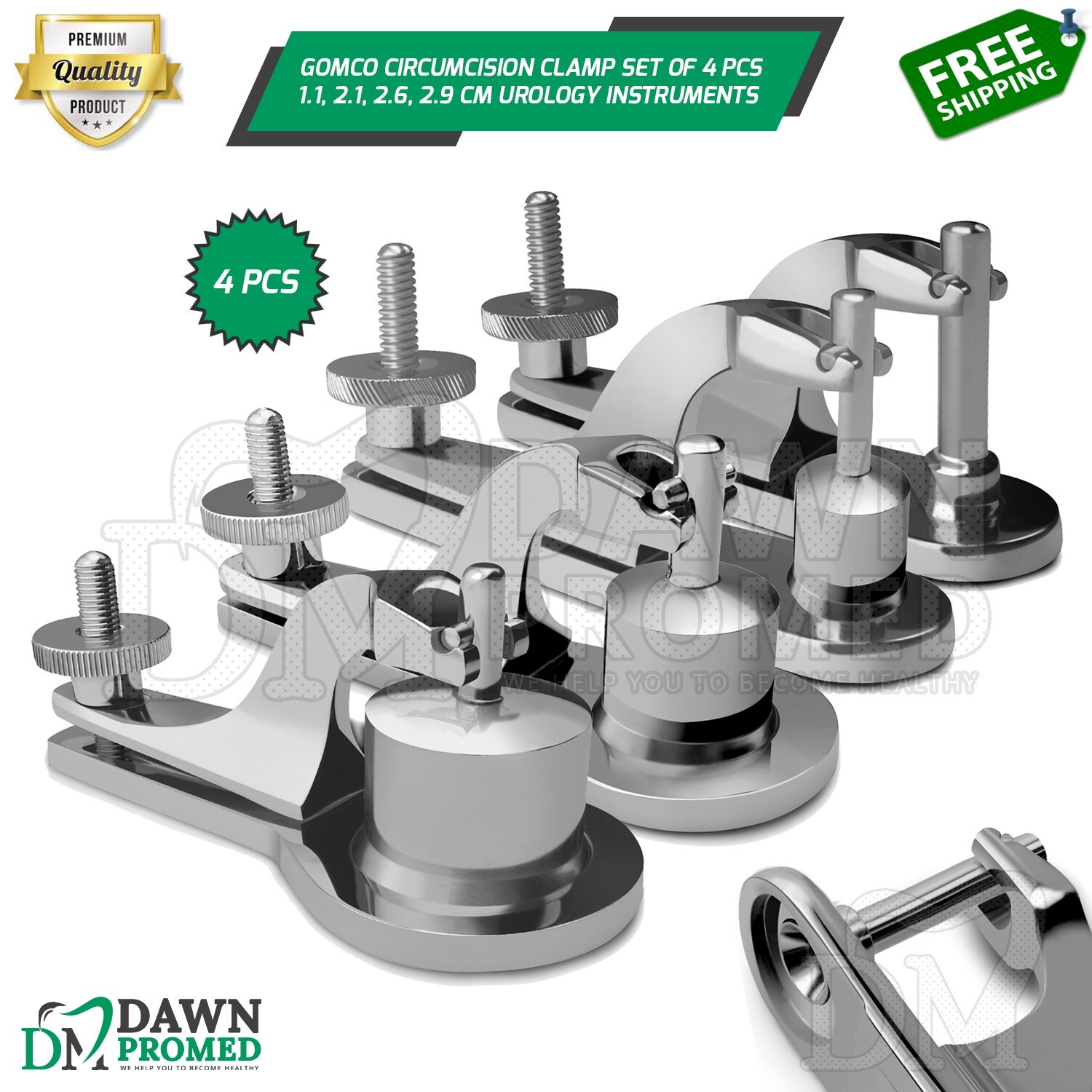 German Grade Gomco Circumcision Clamp 4 Pcs Urology Set 1.1, 2.1, 2.6, 2.9 cm