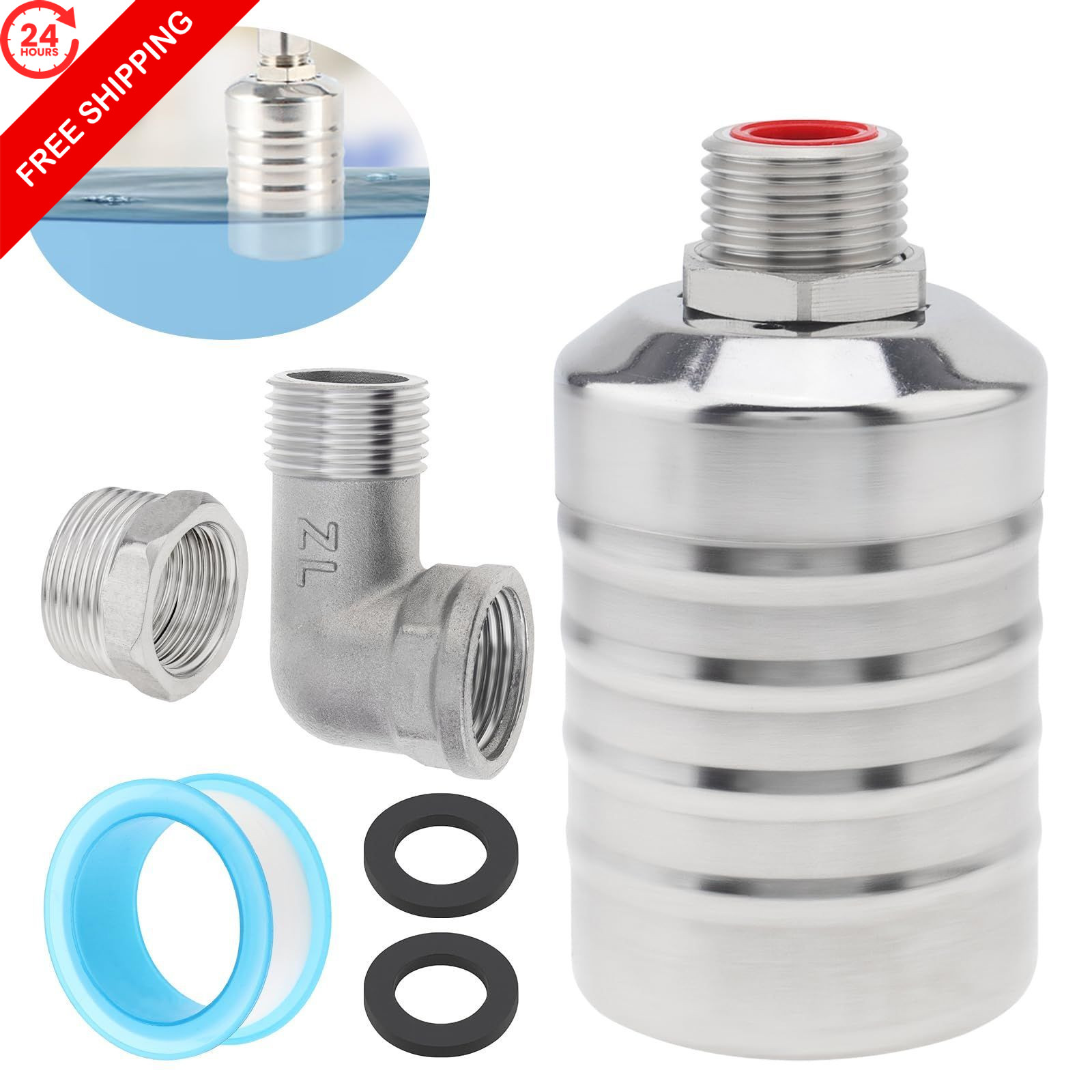 Float Valve, 304 Stainless Steel 1/2inch to 3/4inch Auto 0.5 inches,