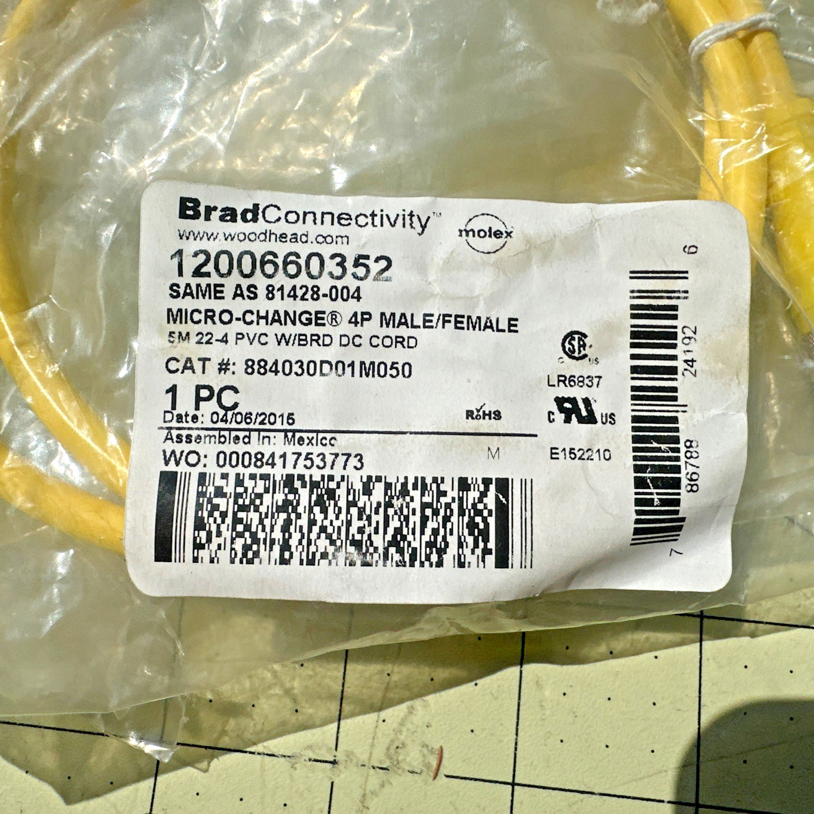 WOODHEAD 1200660352 & 81428-004 Micro Change 4P Male/ Cord End Qty: 3 Units New