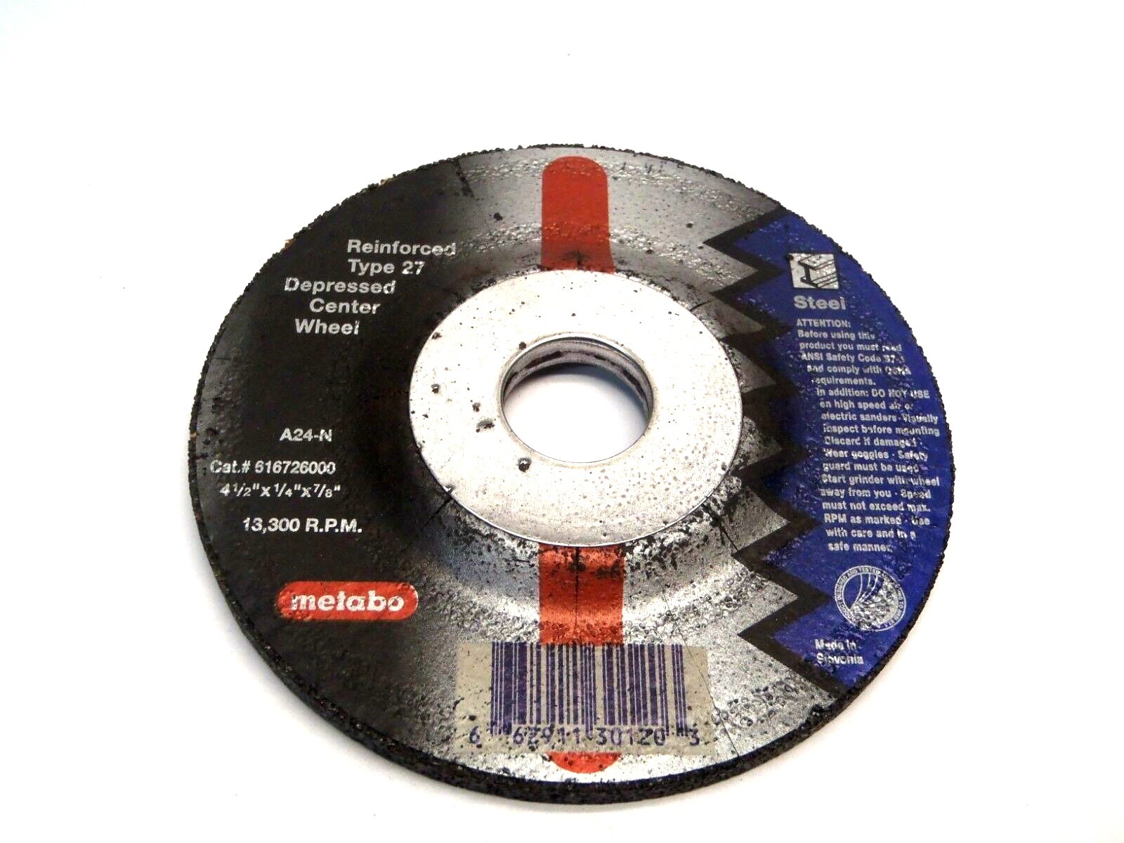 Metabo 616726000 4-1/4 x 1/4 x 7/8 Inch Steel Grinding Wheel 13,300 RPM