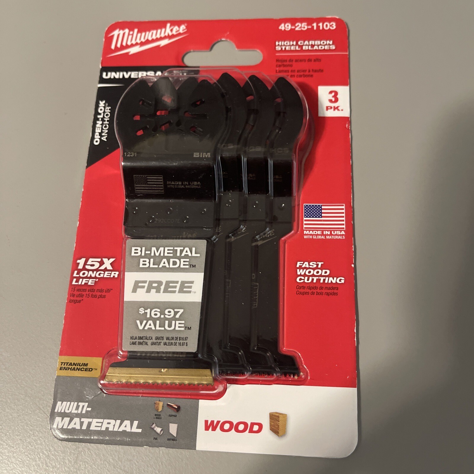 Milwaukee 49-25-1103 Multi Tool High Carbon Steel Blades 3PK + Bi-Metal Blade
