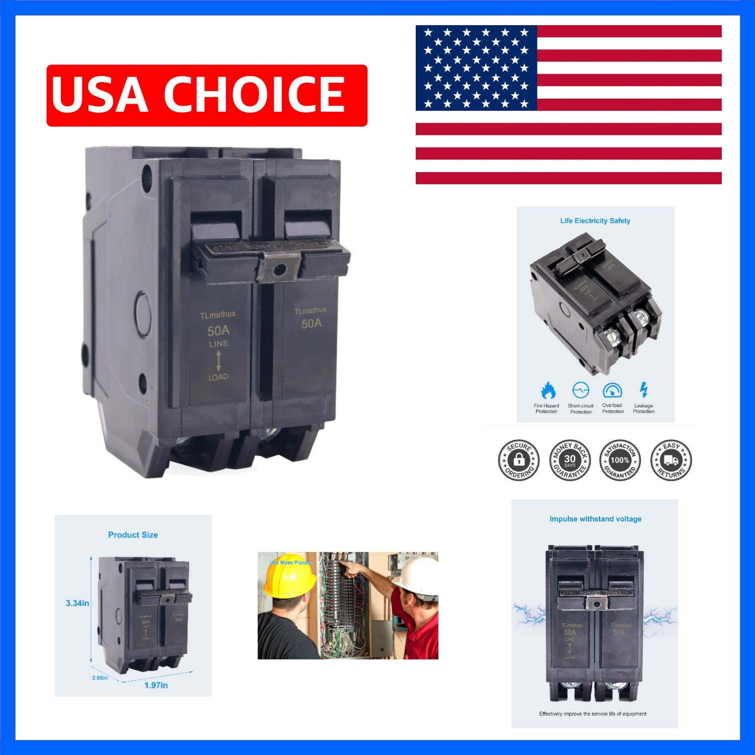 50 Amp Breaker 2 Pole Plug-in Mount Type THQL Feeder Molded Case Circuit Brea…