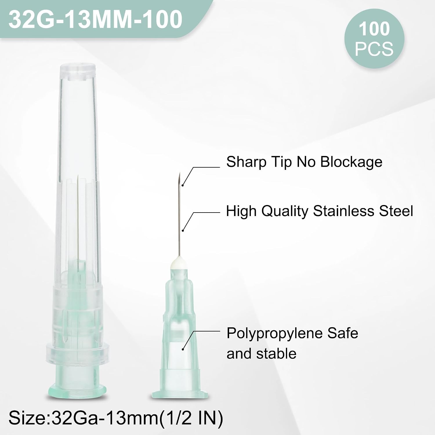 32 Gauge 1/2inch(13mm) 100-Pack Dispensing Needle with Cap Individual Package of