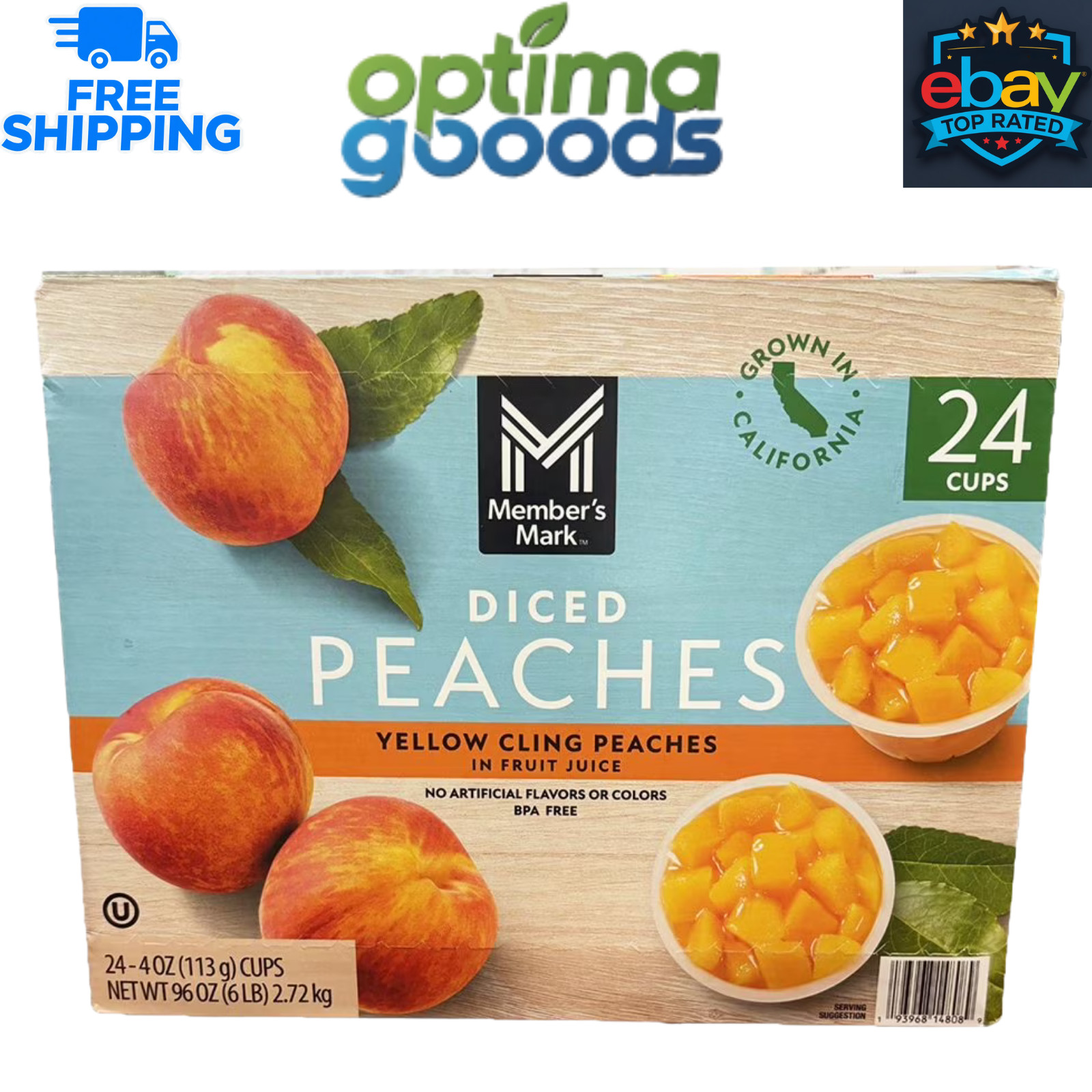 Member’s Mark Diced Peach Cups, 4 oz., 24 Count Ready to Eat Fruit Snack Fresh