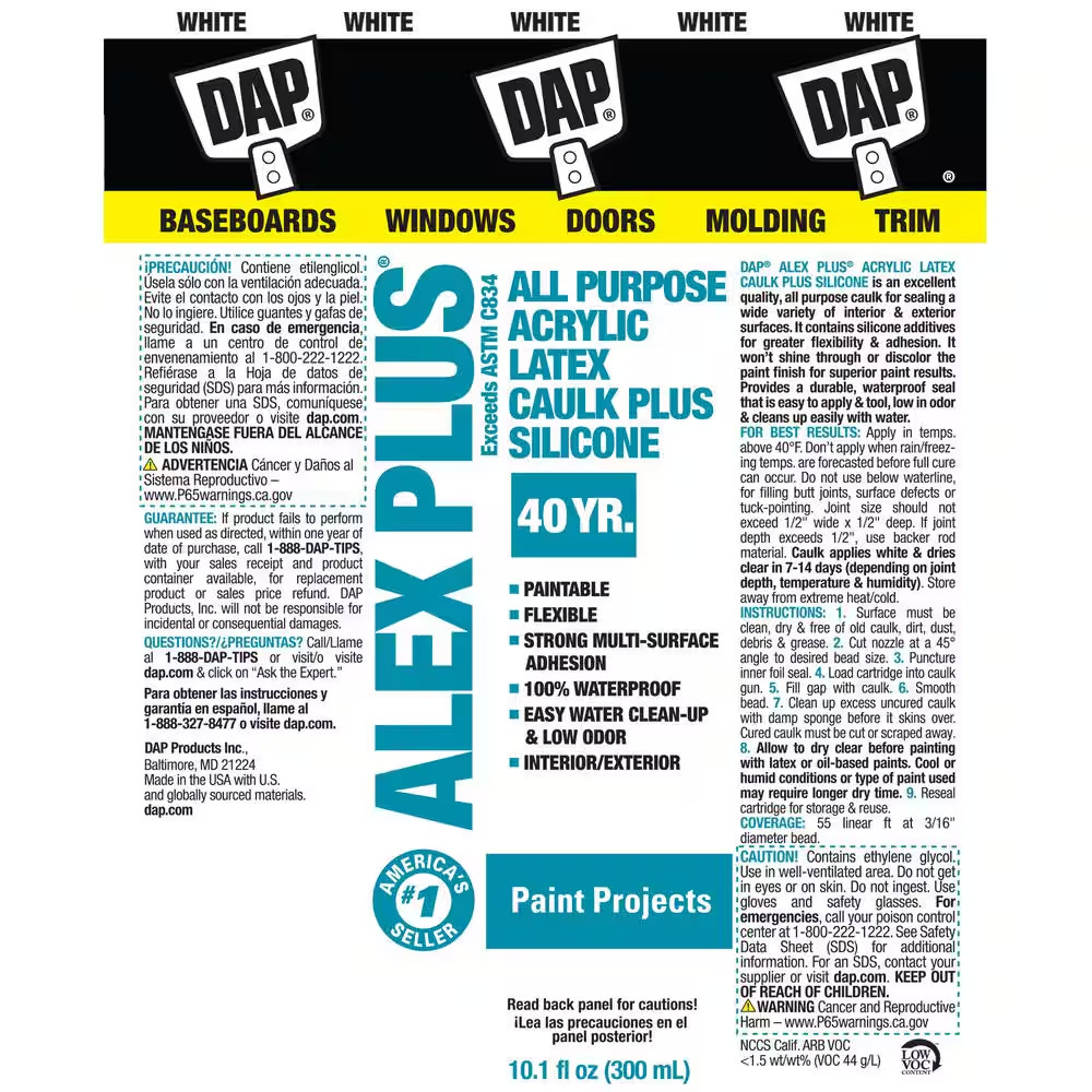 Alex plus 10.1 Oz. White Acrylic Latex plus Silicone Caulk (Contractor 12-Pack)