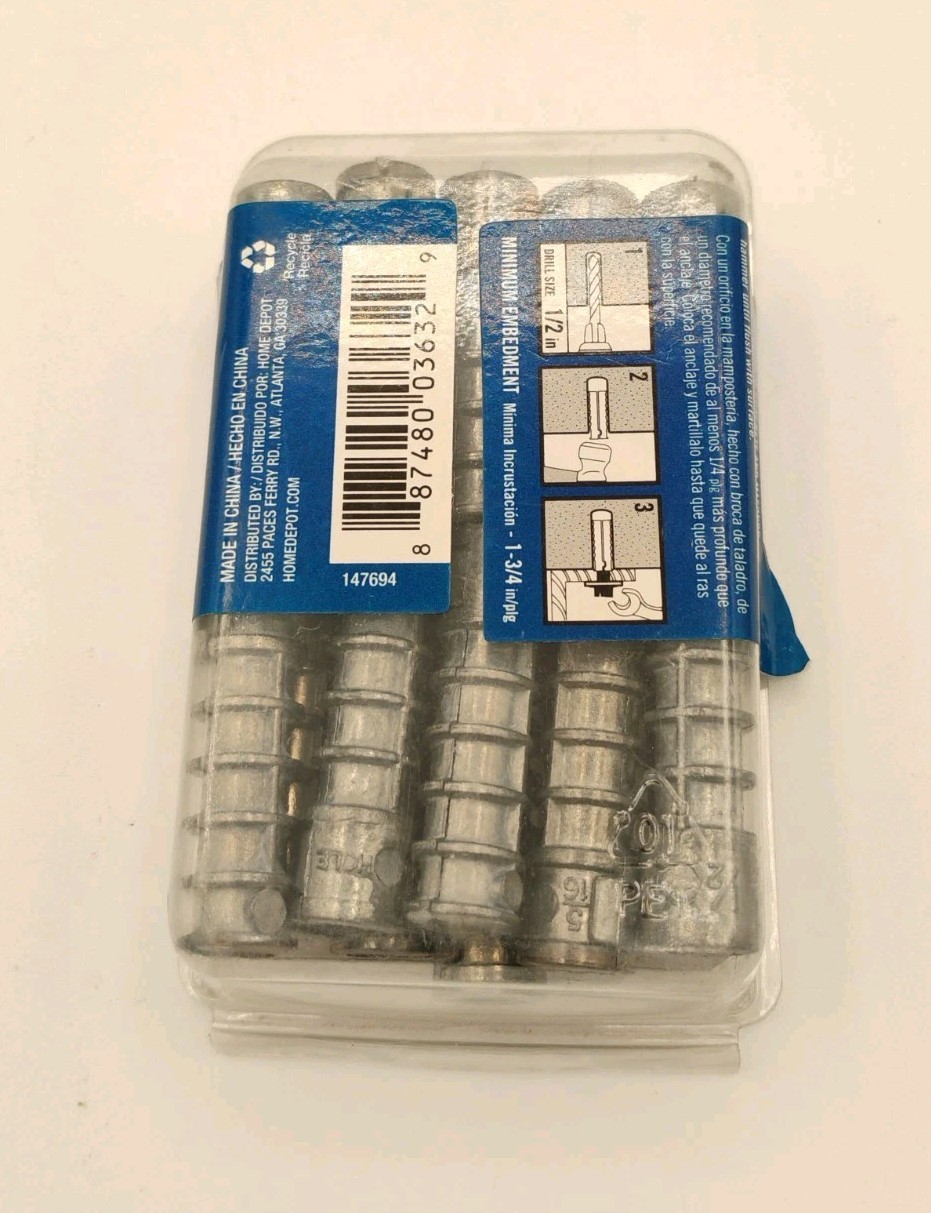 Everbilt Zinc Alloy Masonry Medium Duty 5/16″ X 1-3/4″ Lag Shields 20 PK, New