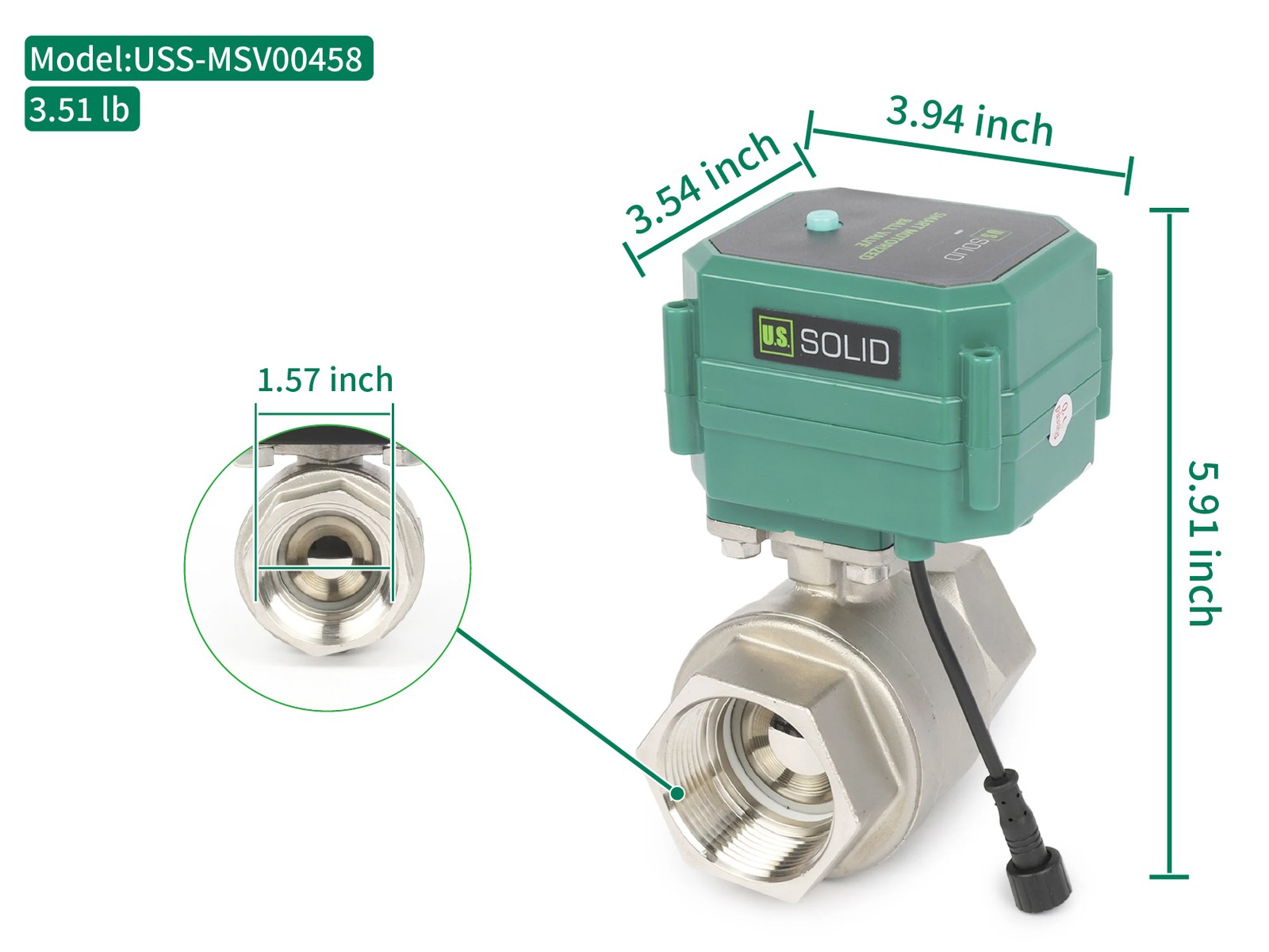 U. S. Solid Wifi Smart Motorized Ball Valve 1 1/2 in SS US Plug Manual Switch