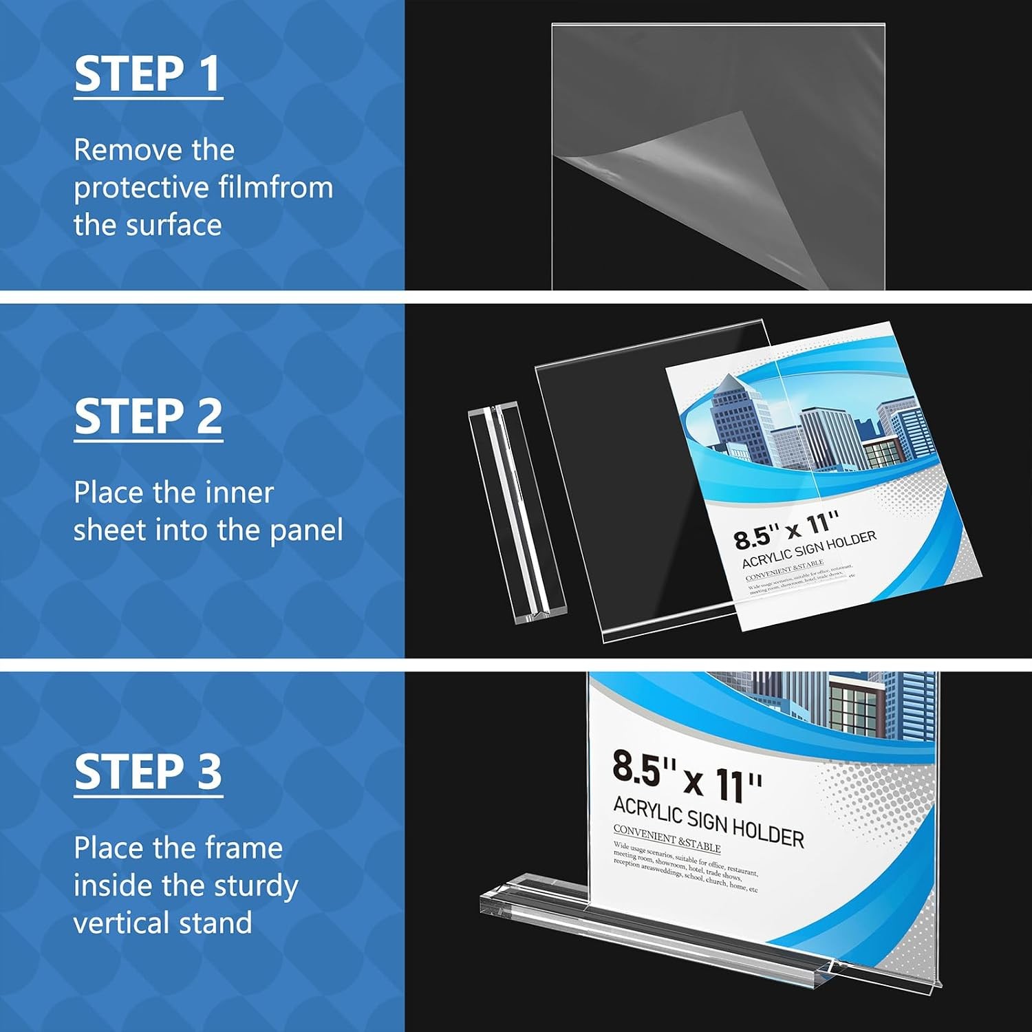 Eocnrhe Acrylic Sign Holder 8.5 x 11 6 Pack, Double-Sided Clear Sign Holder Plas