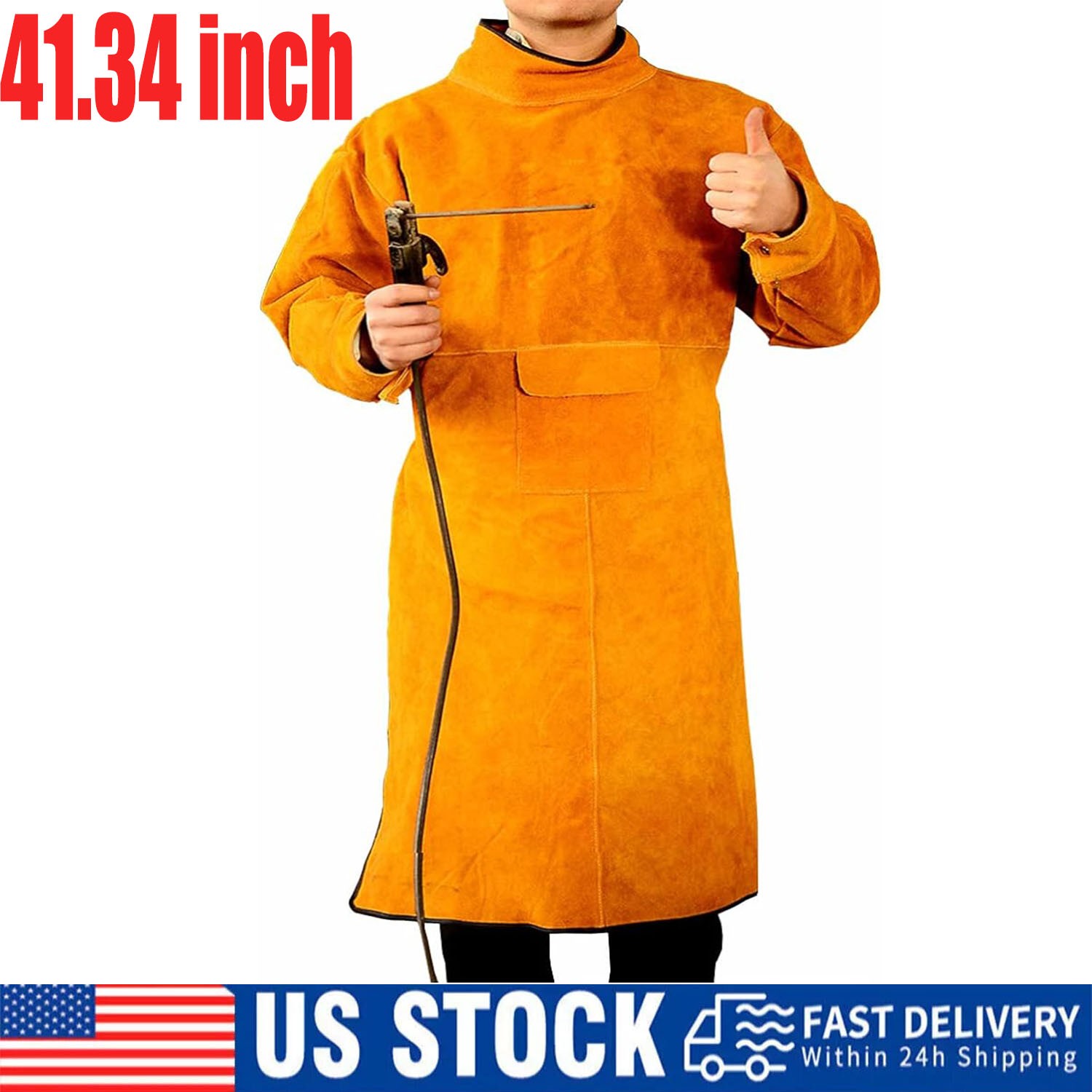 41.33 inch Cowhide Leather Welding Jacket Coat Flame-Resistant Welder for Men US
