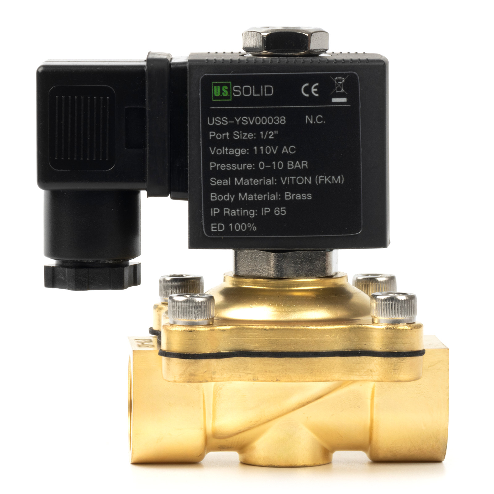 U.S. Solid 1/2 inch Brass Solenoid Valve VITON Seal 110V AC NC 145 psi