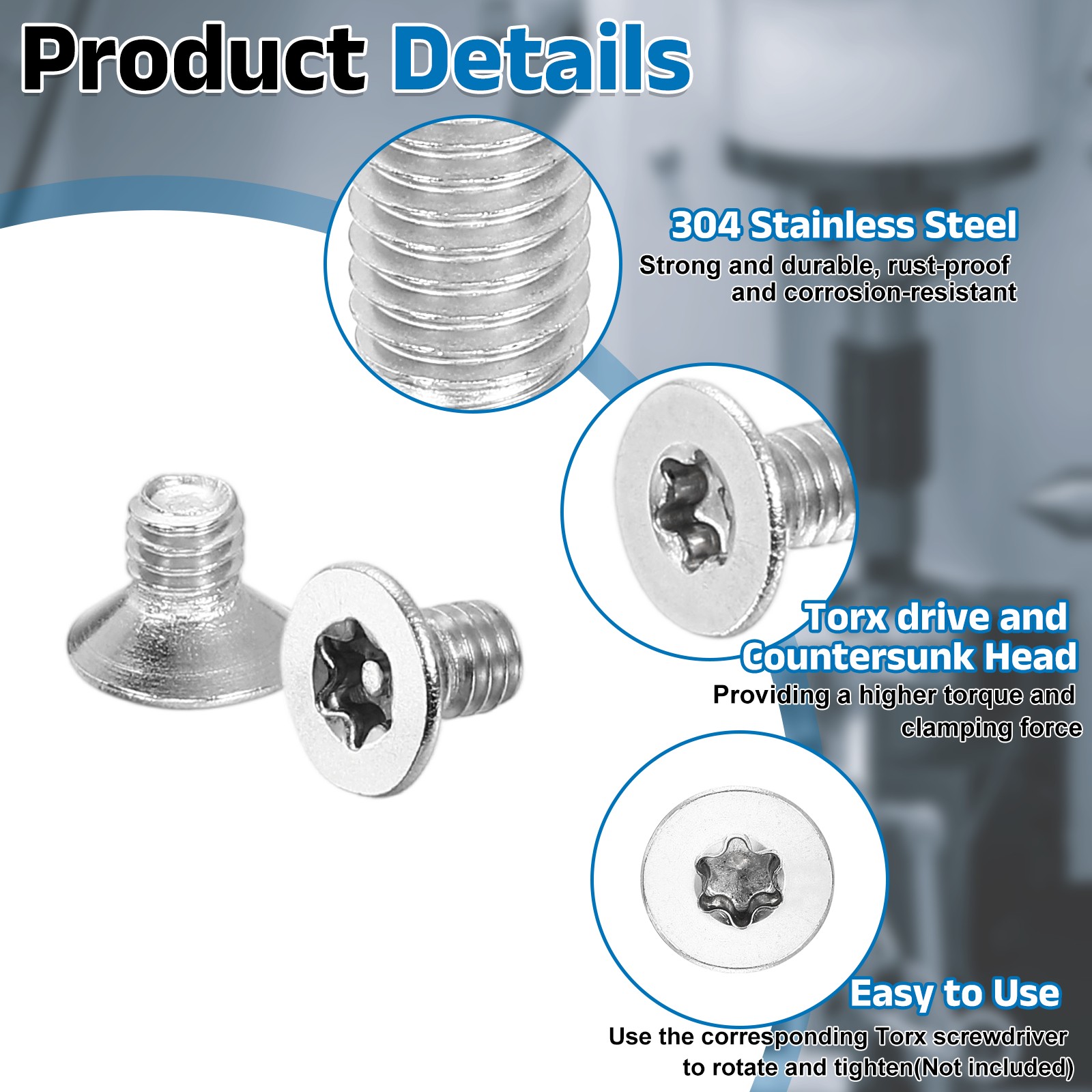 M4-0.7 x 6mm Flat Head Torx Machine Screws, 20 Pcs 304 Stainless Steel