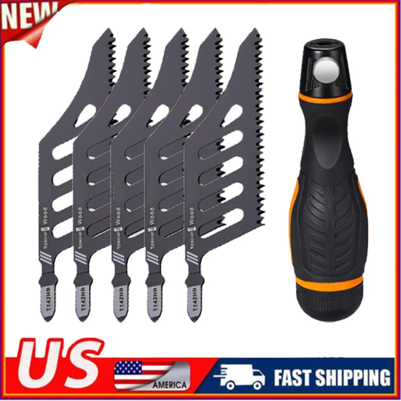 for Wood Flush Cutting Jigsaw Blade 5Pcs Irregular Curve Saw Blade with Handle ↕