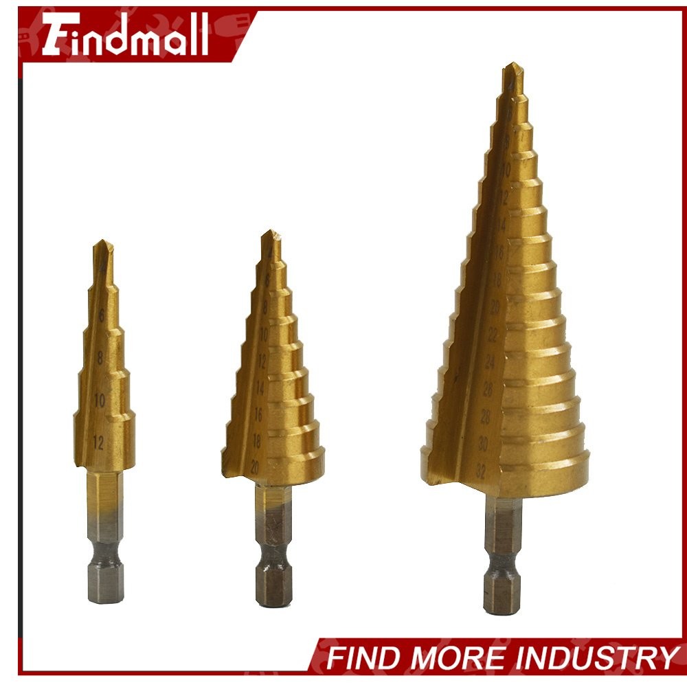Findmall 3 Pcs 4-12/20/32mm Large HSS Steel Step Cone Drill Bit Set Hole Cutter