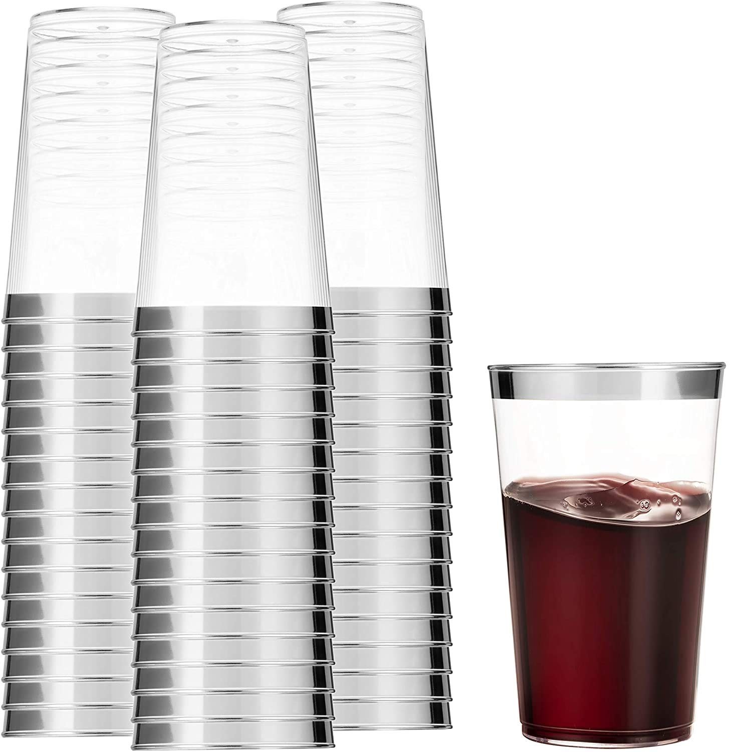 100 Silver Plastic Tumblers – 16 Oz Clear, Elegant Wedding & Party Cups with …