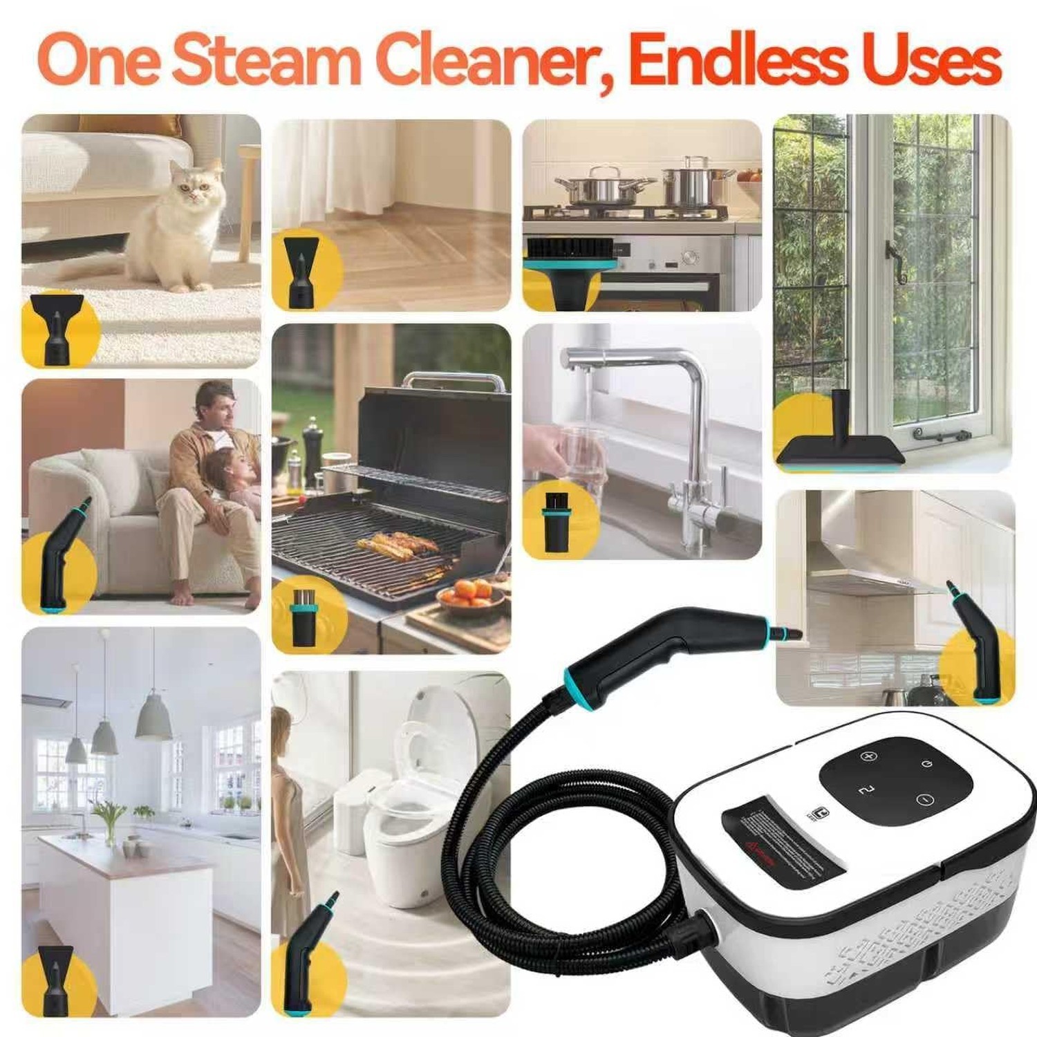 2500W Handheld Steam Cleaner, 6-Speed Portable Steamer with Large Tank & 10 A…