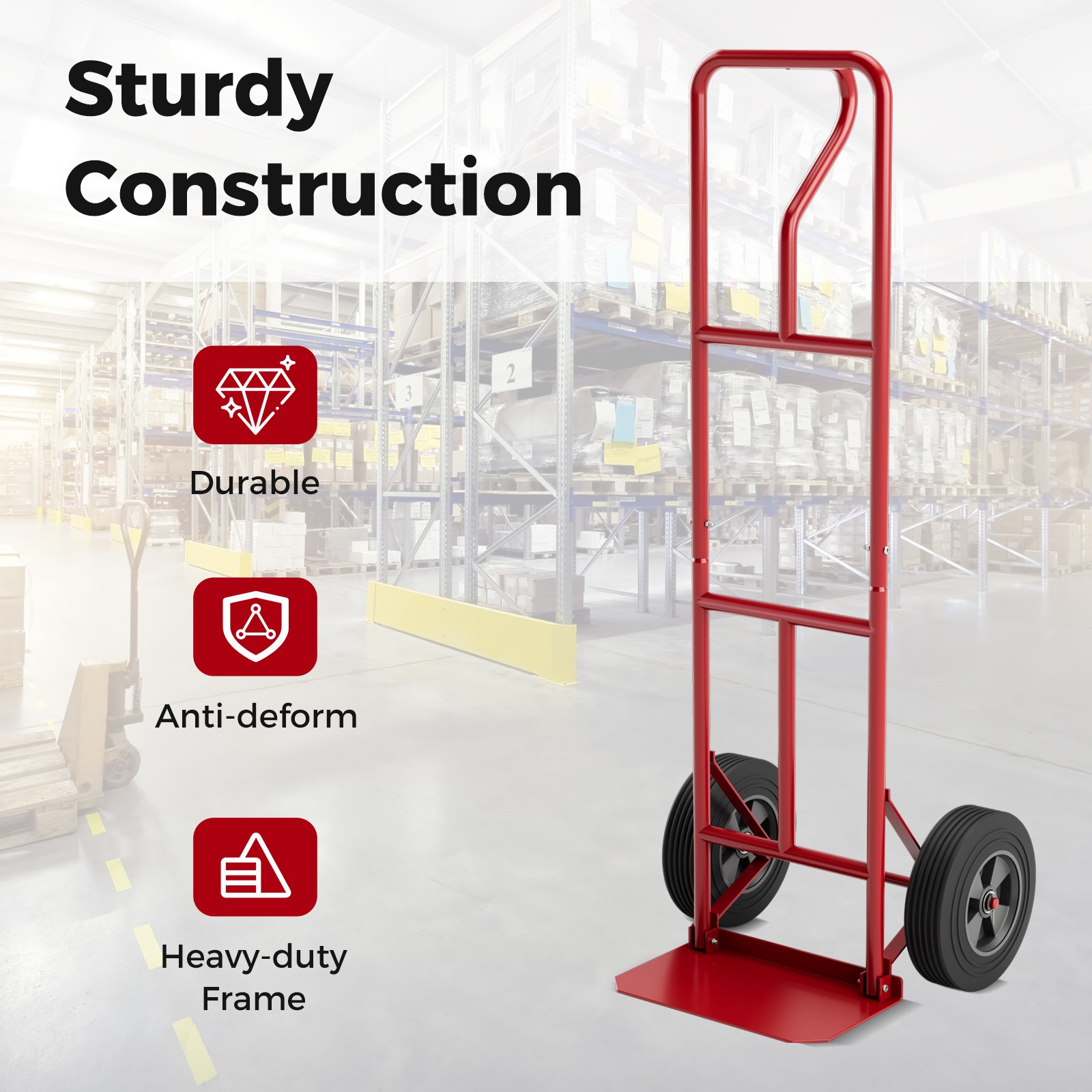 Heavy-Duty Hand Truck with P-Shaped Handle for Home Warehouse Garage Red