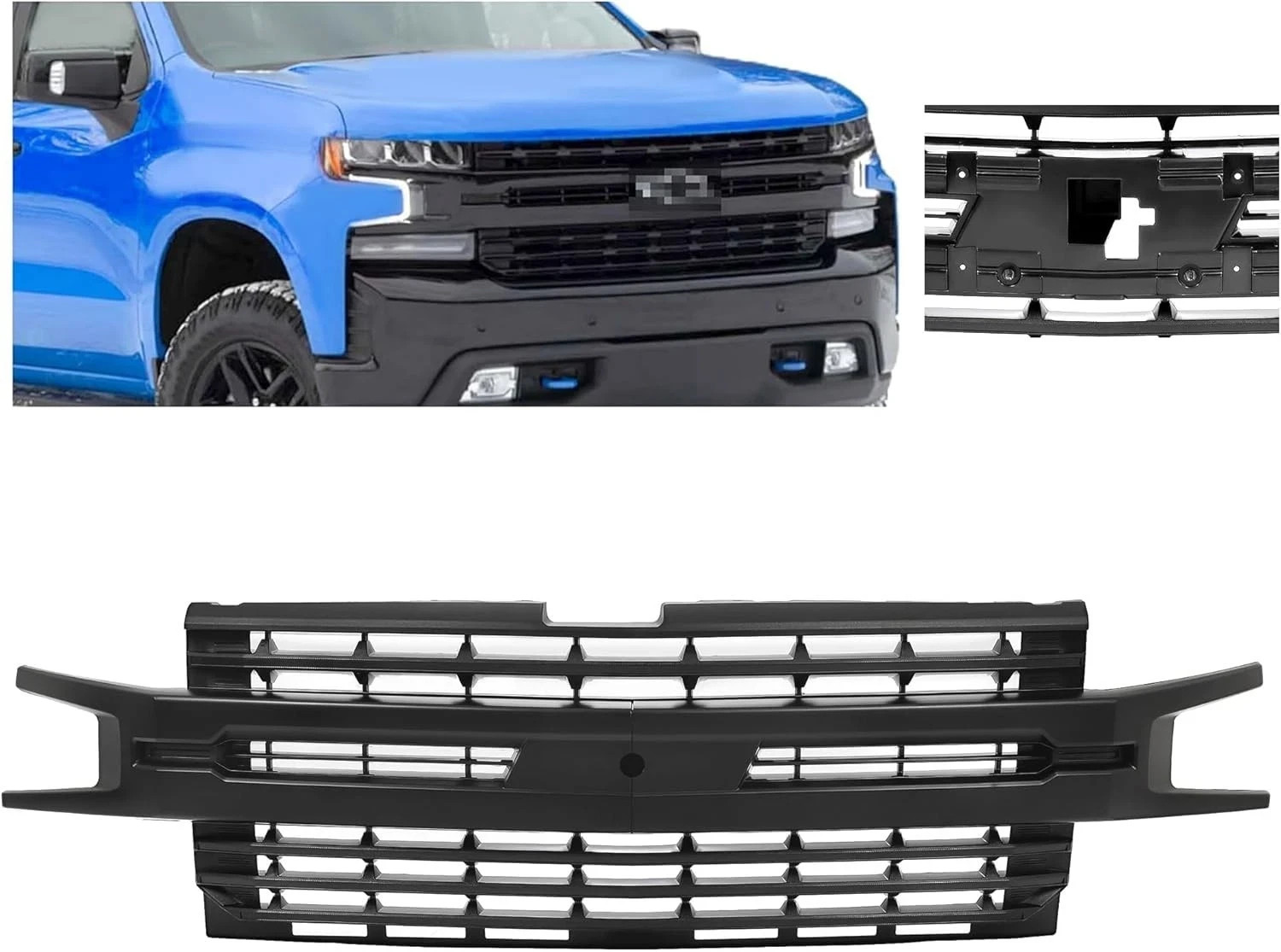 Front Grill Compatible with 2019-2022 Chevy Chevrolet Silverado 1500 Bumper