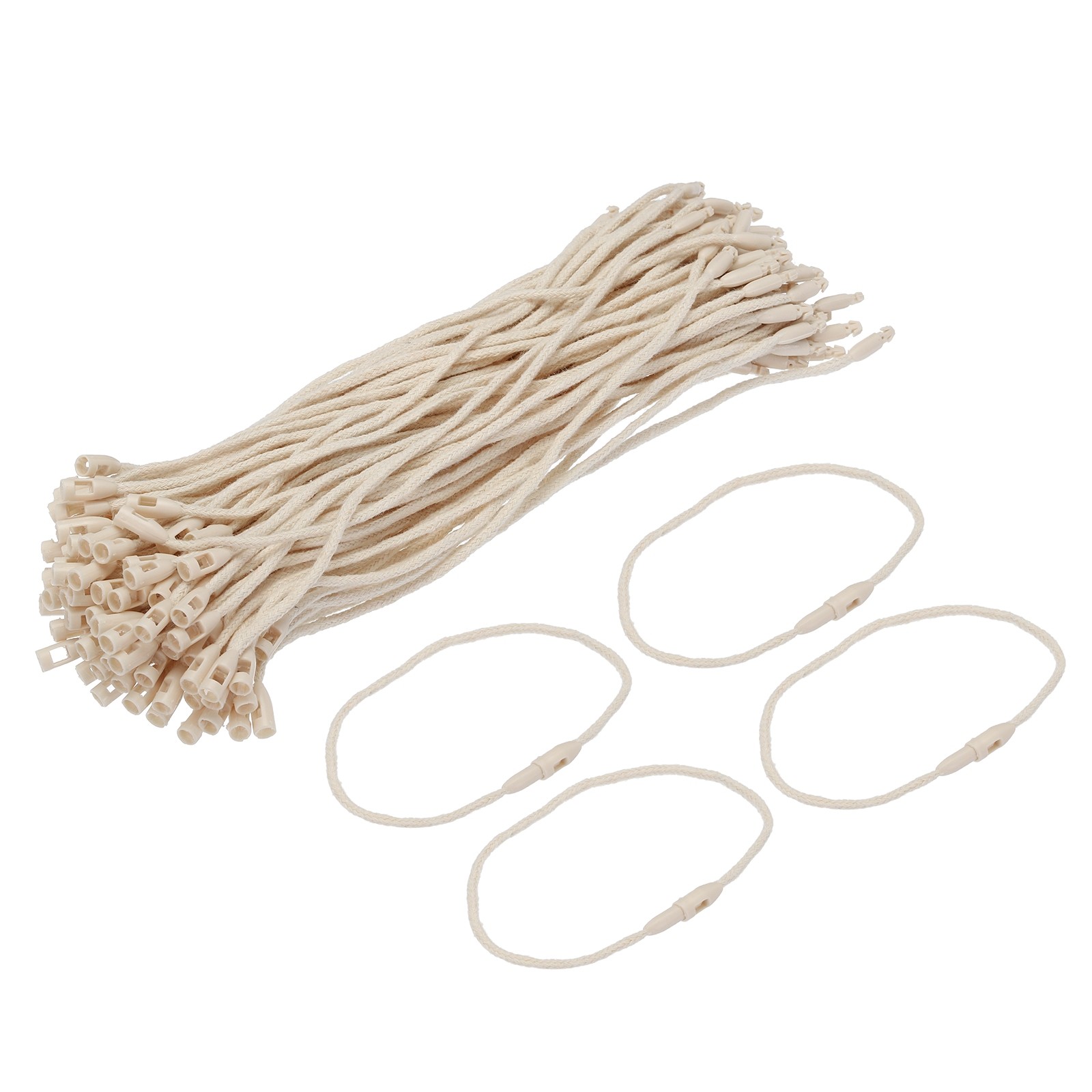 Polyester Rope Hang Tag String Snap Lock 190mm,1.5mm 100 Pcs,Beige