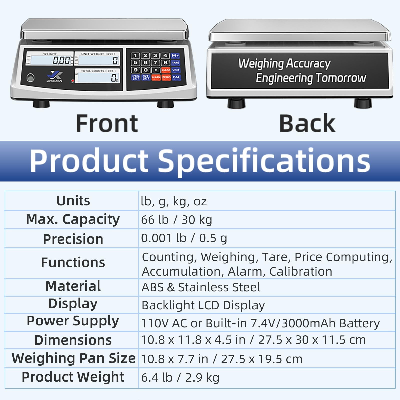 Industrial Counting Scale 66lb/30kg x 0.5g Digital Inventory for Silver