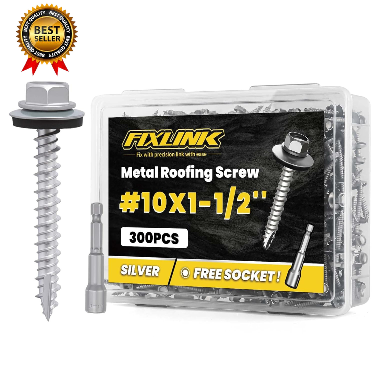 Metal Roofing Screws #10 X 1-1/2″, 300 PCS, RUSPERT Hex Head Rubber Washer Shee
