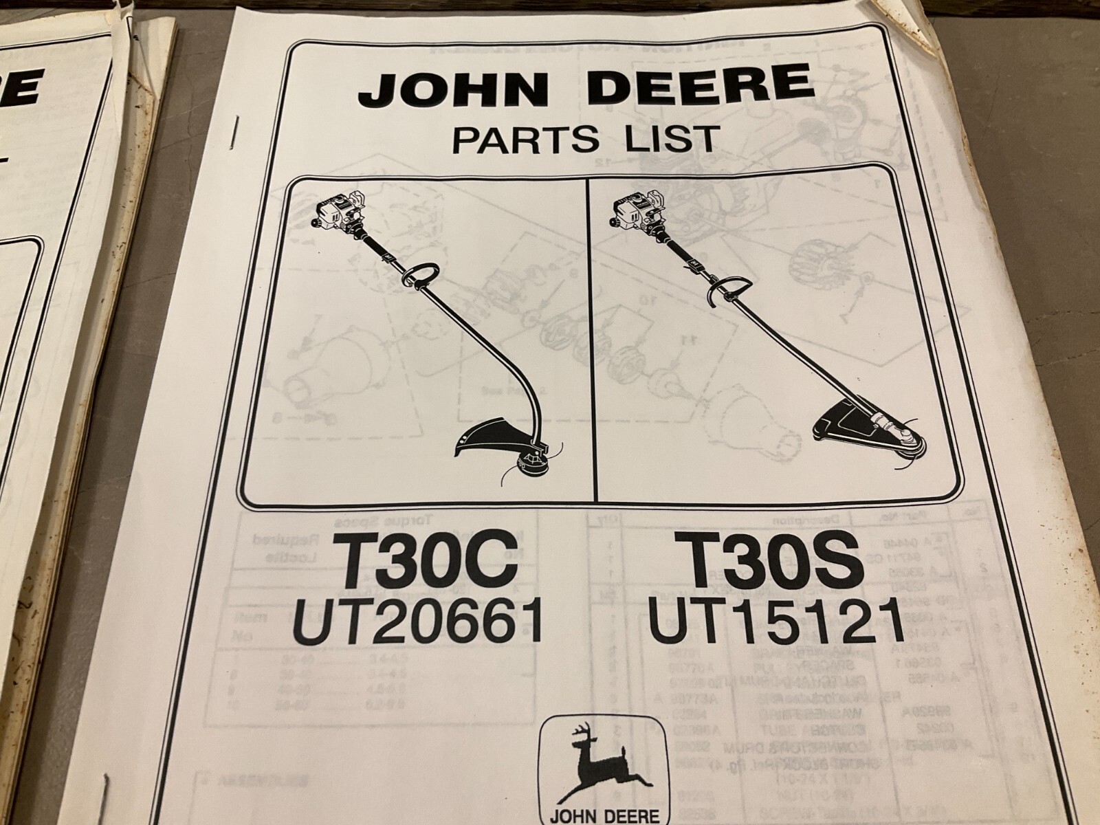 John Deere T30C Owner’s Manual & T30C, T30S Parts List Manual