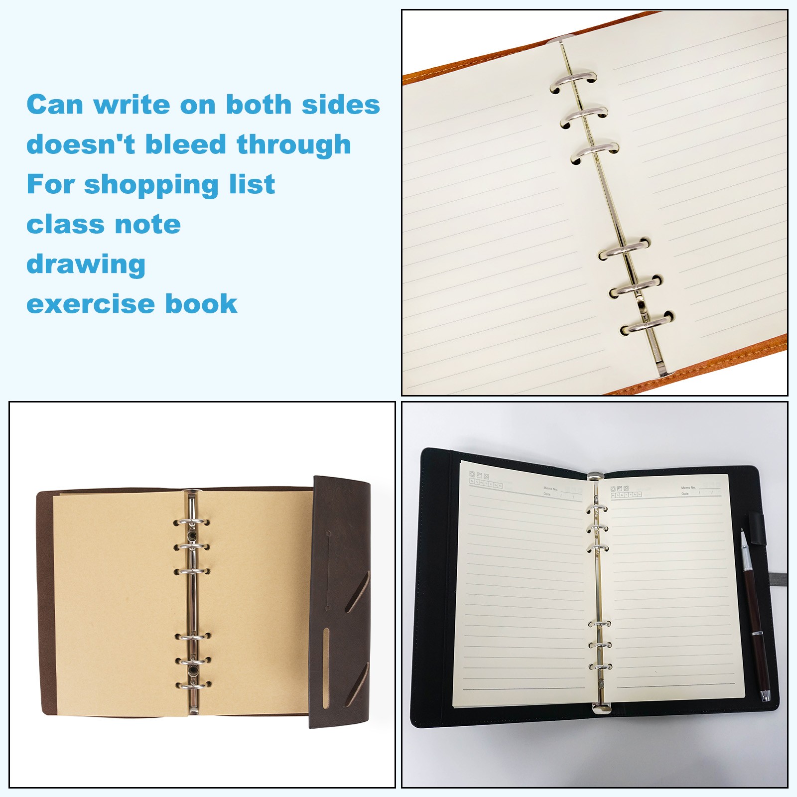 A5 Refill Paper, Unlined Blank Kraft Paper 6 Ring, 80 Sheets/160 Pages