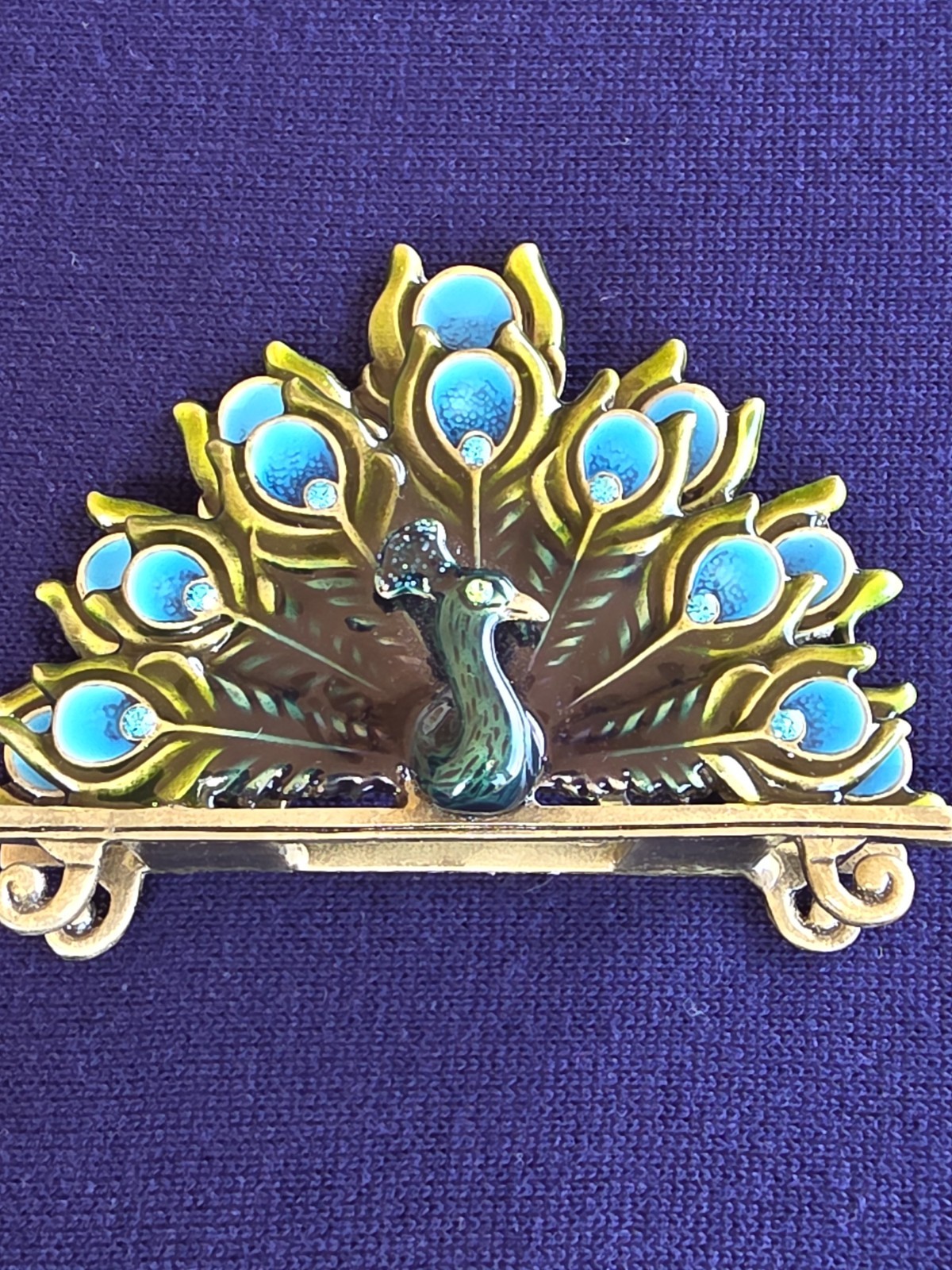 Cracker Barrel Peacock Letter Holder / Mail Organizer – Jeweled Enamel Metal Des