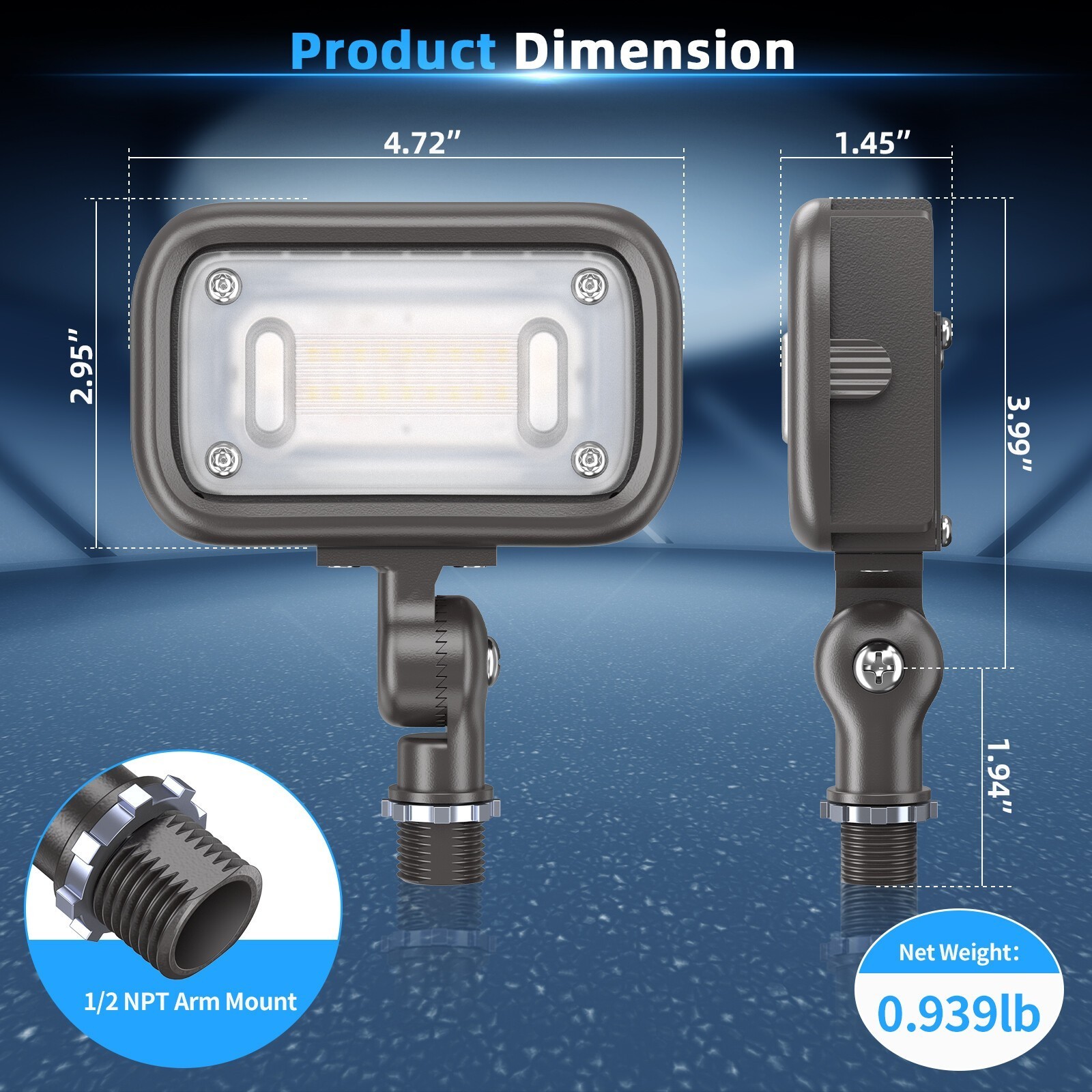 15W 4000K Outdoor Security Led Flood Light Knuckle Mount for Yard Garden Garage