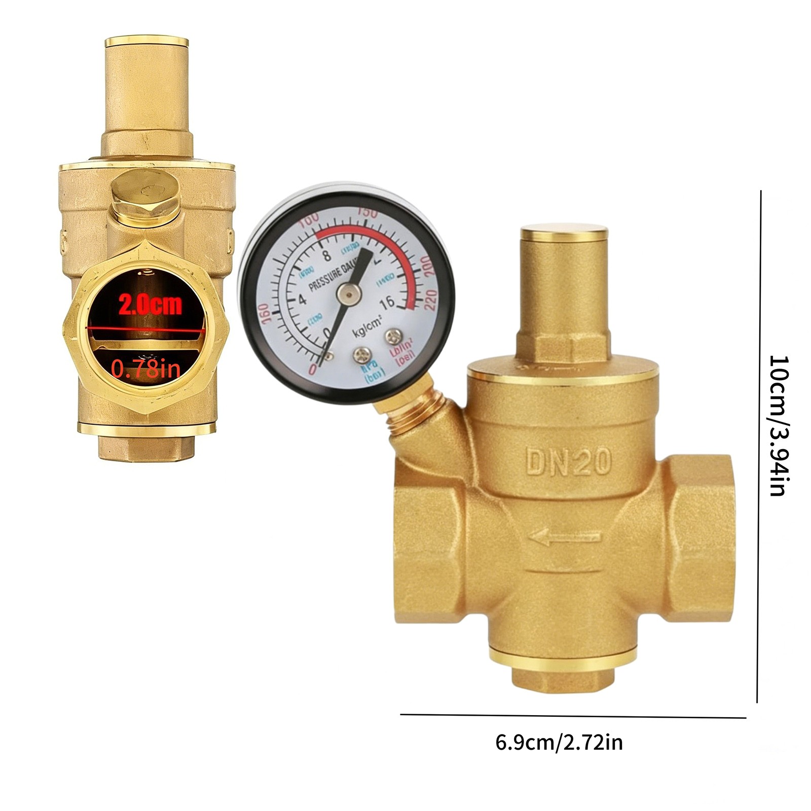 3/4″ Brass Home Water Pressure Governor Reducer For Shower System With Gauge