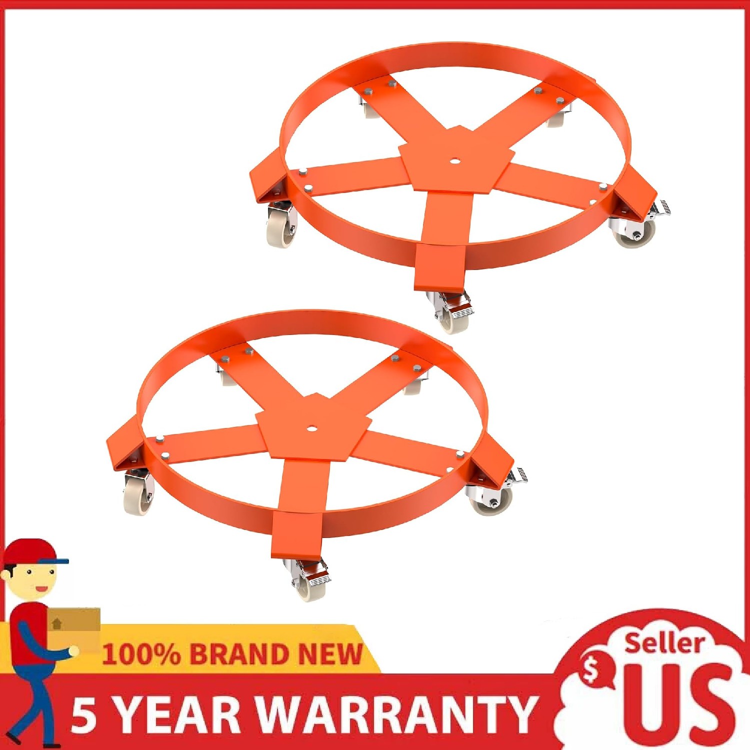 1/2 Pack 55 Gallon Drum Dolly Cart ,Heavy Duty Barrel Dolly with Casters Wheels