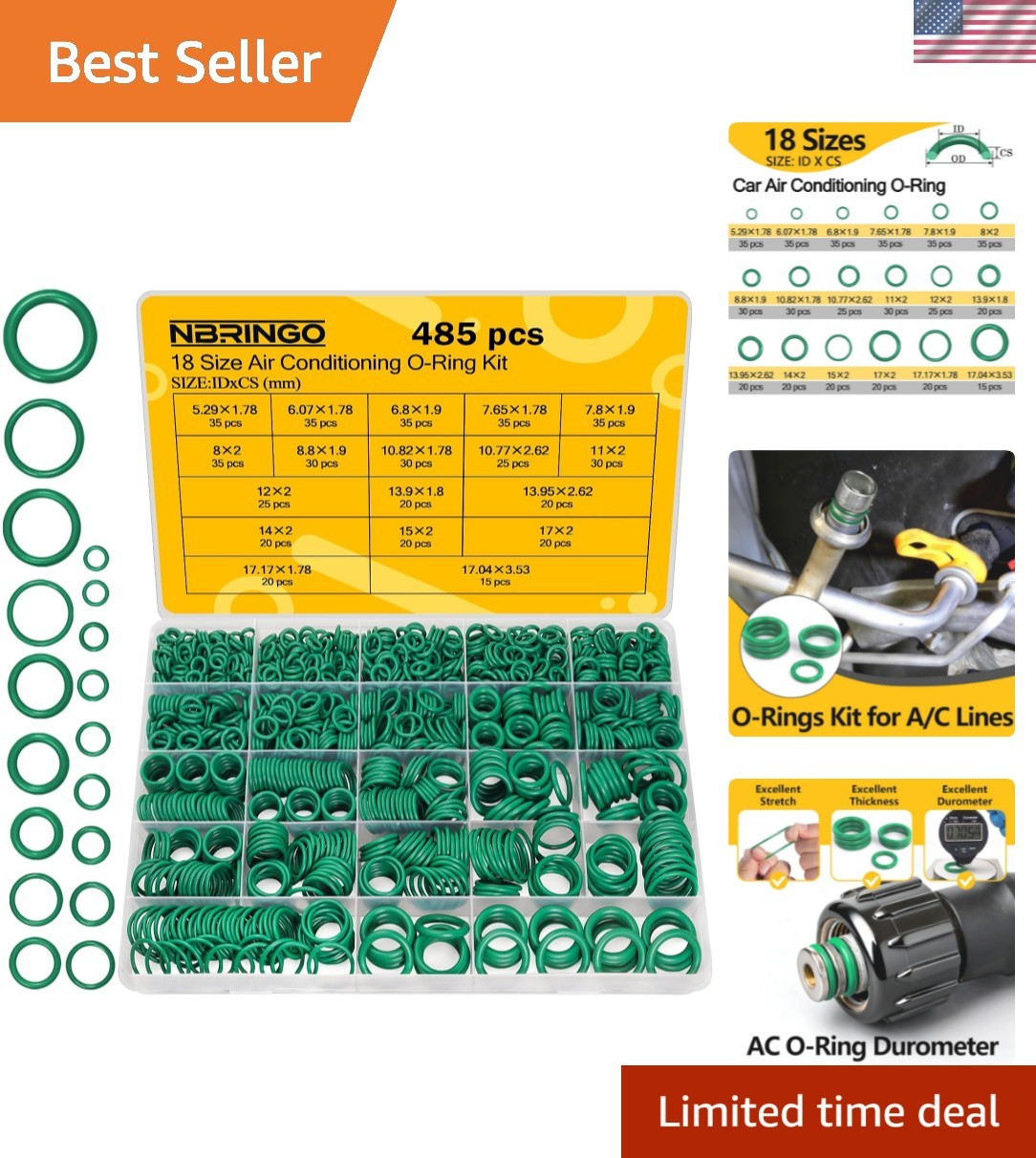 485 PCS Metric AC O Ring Kit – Automotive A/C System Seal Kit Compatible with…