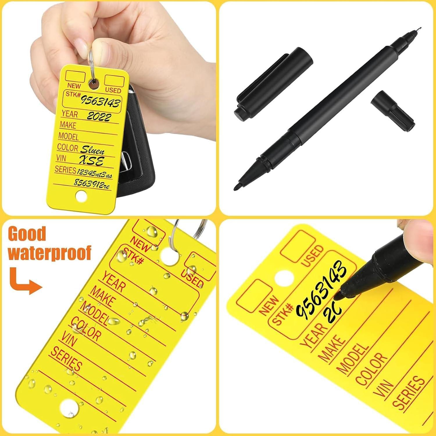 200 Pcs Poly Car Key Tags with 200 Pcs Rings and 2 Markers