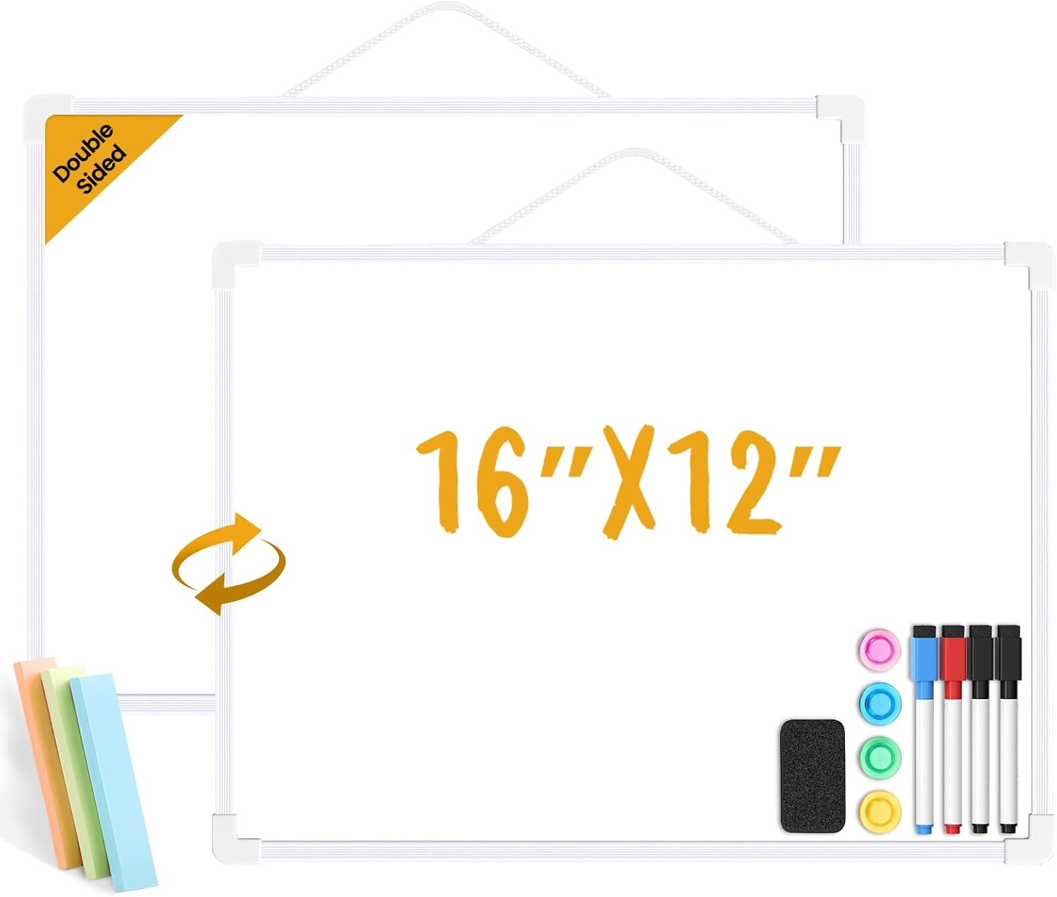 Small Dry Erase Board for Wall, 16″ X 12″ Double-Sided Hanging Whiteboard, Magne