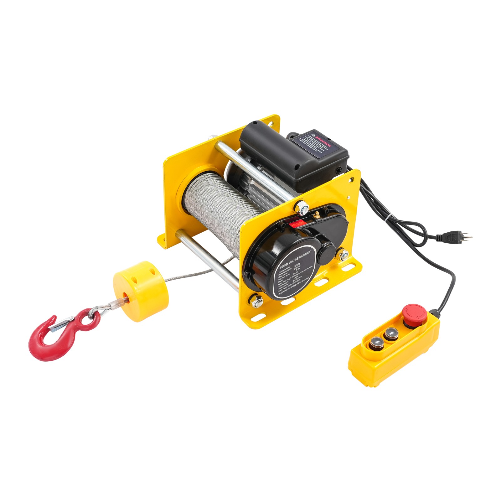 Electric Hoist Winch 881LBS for Lifting or Towing, Wire Rope 30m, Yellow, 1000W
