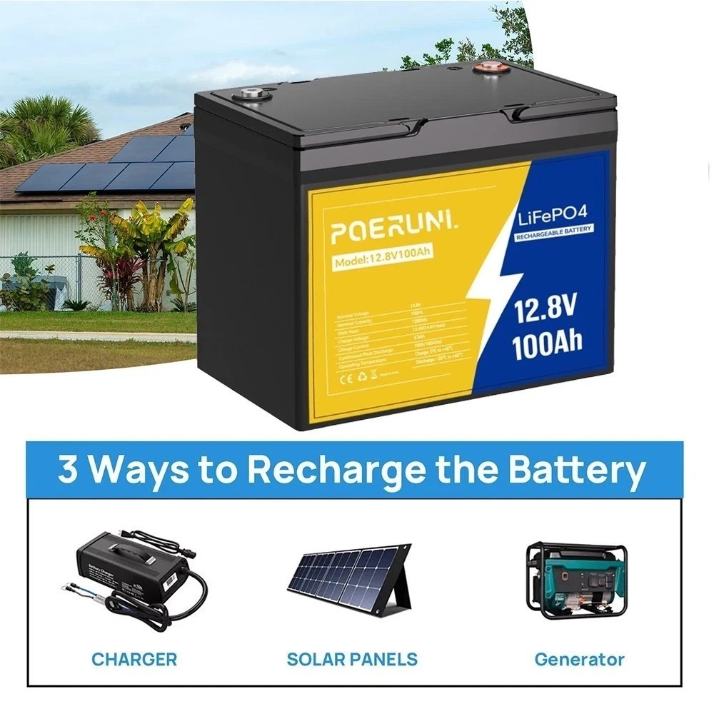 12V 100Ah LiFePO4 Lithium Battery Deep Cycle Battery for RV Camper Van Off-Grid