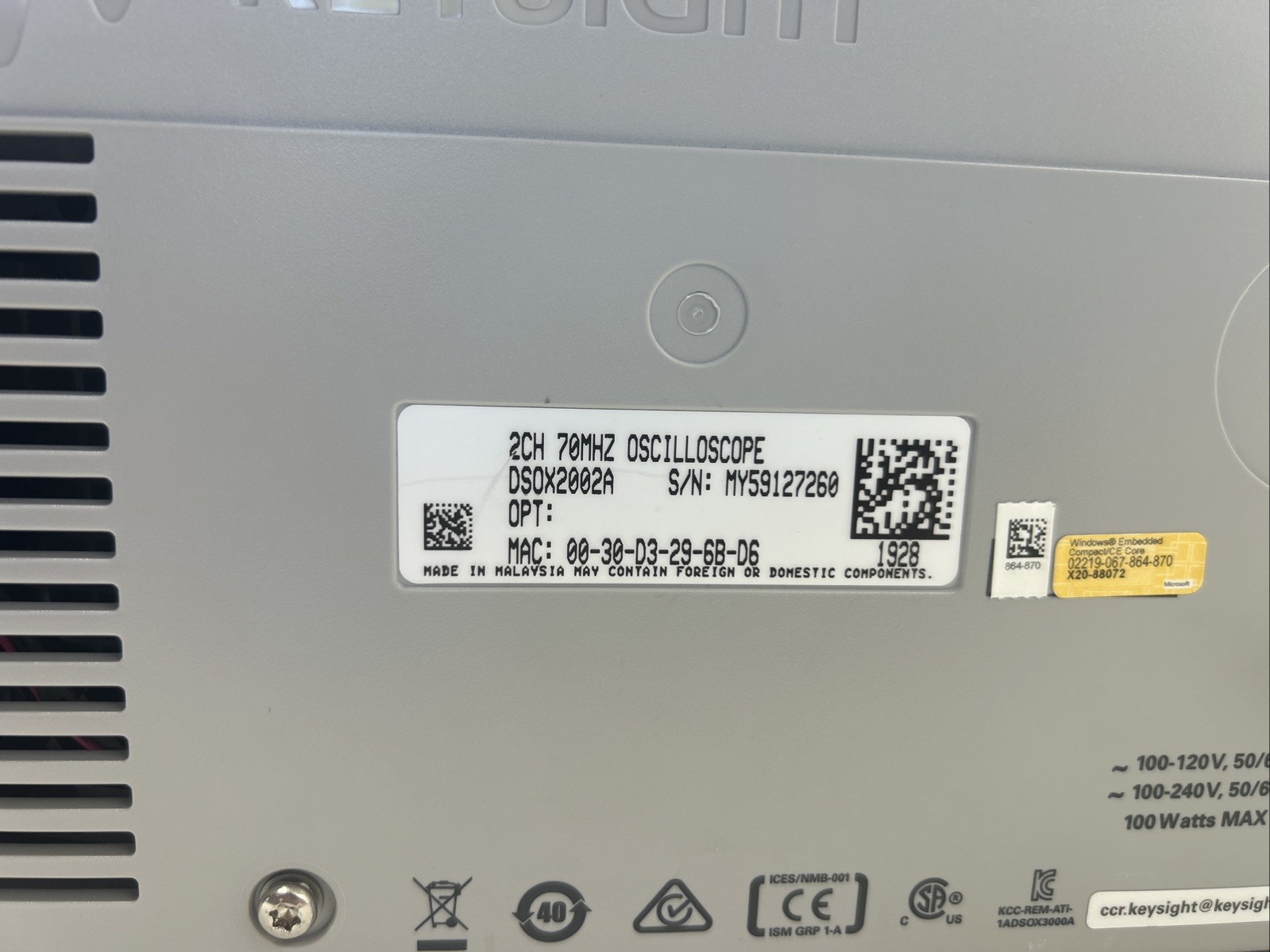Keysight DSOX2022A Digital Oscilloscope 2-Channel