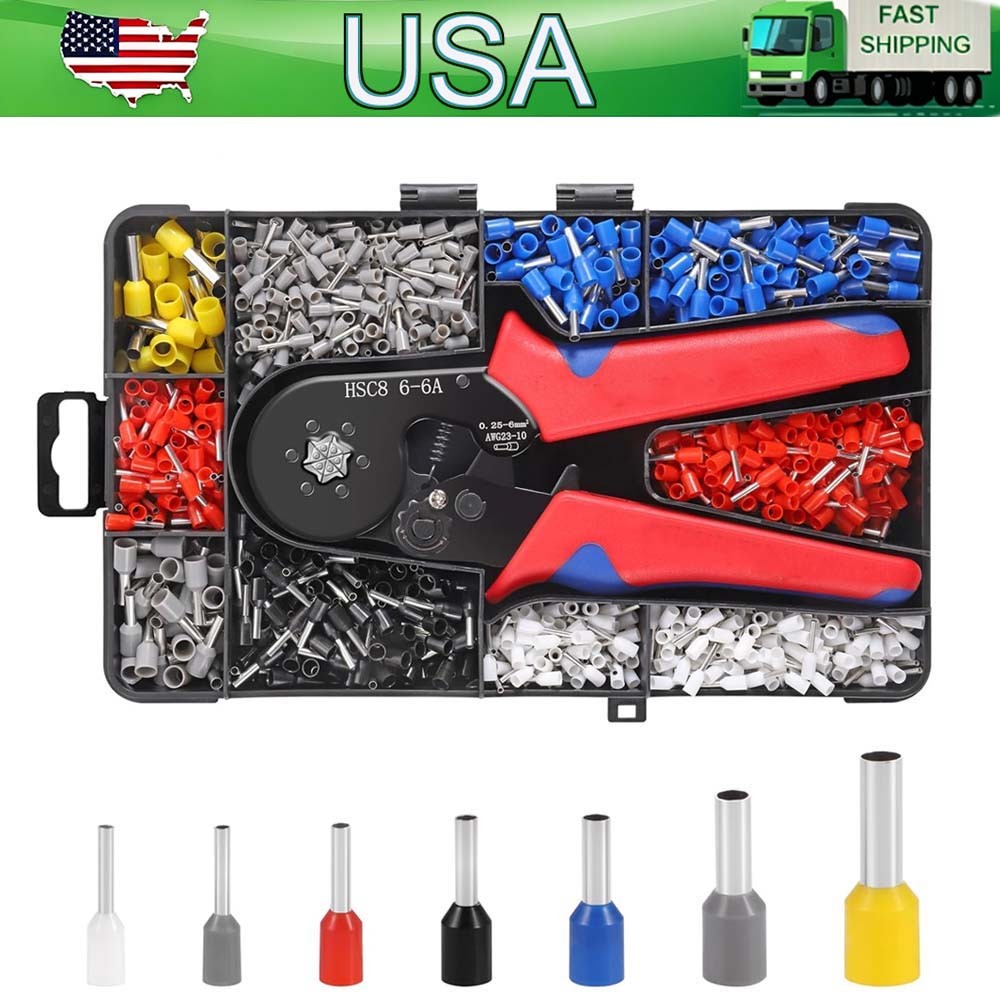 1200pcs Ferrule Crimping Tool Kit Self-adjustable Wire Crimper Pliers Terminal #