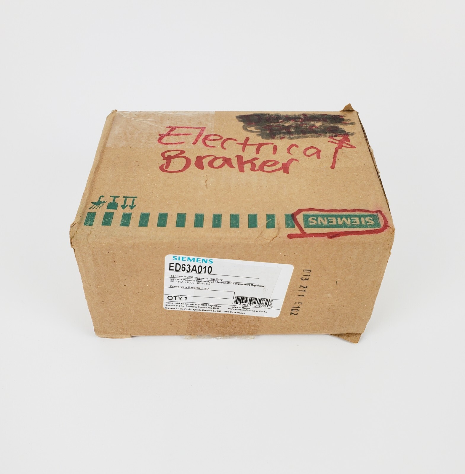Siemens ED63A010 Circuit Breaker Sentron 10A 600VAC 3P, New!