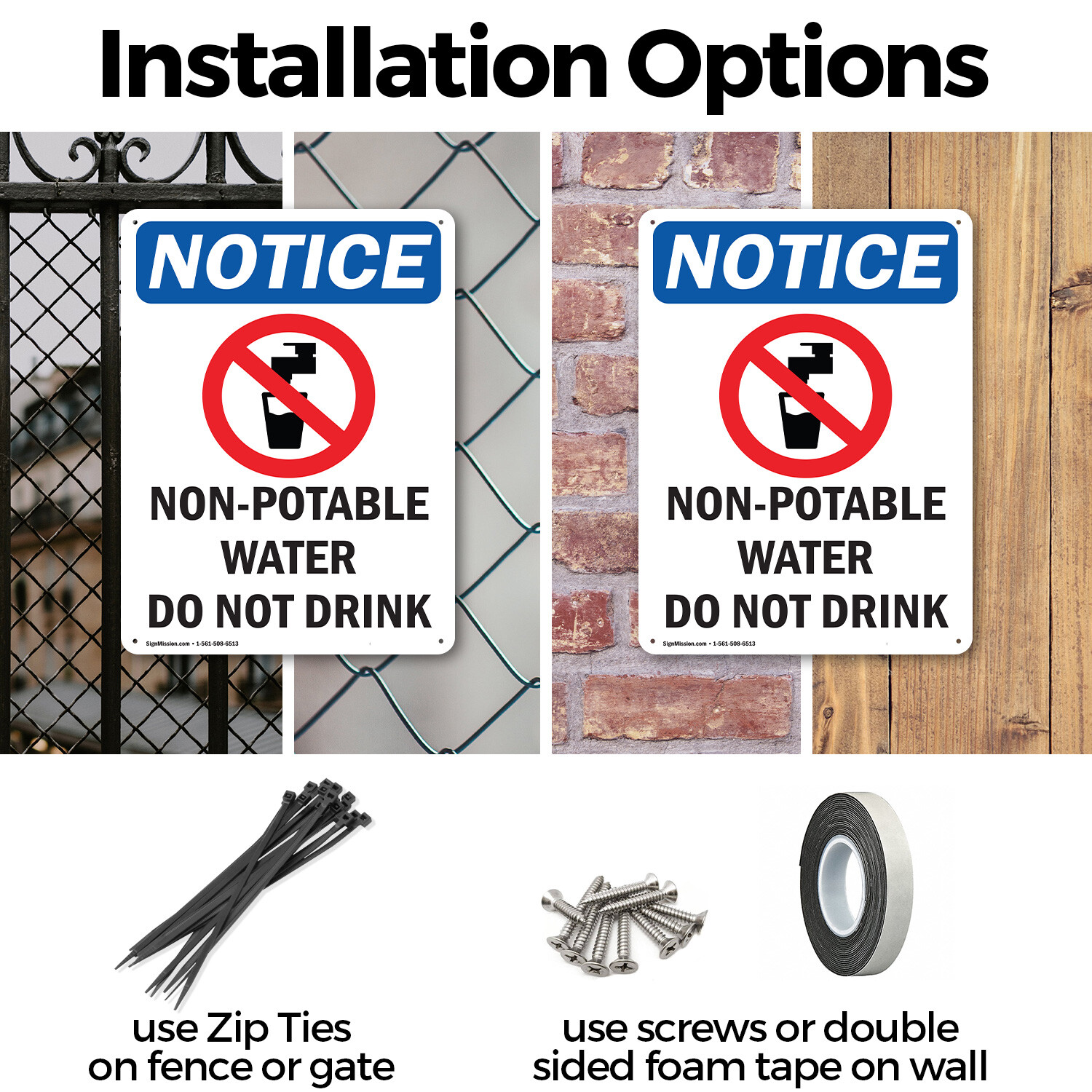 (2 Pack) Non-Potable Water OSHA Notice Sign Decal Metal Plastic