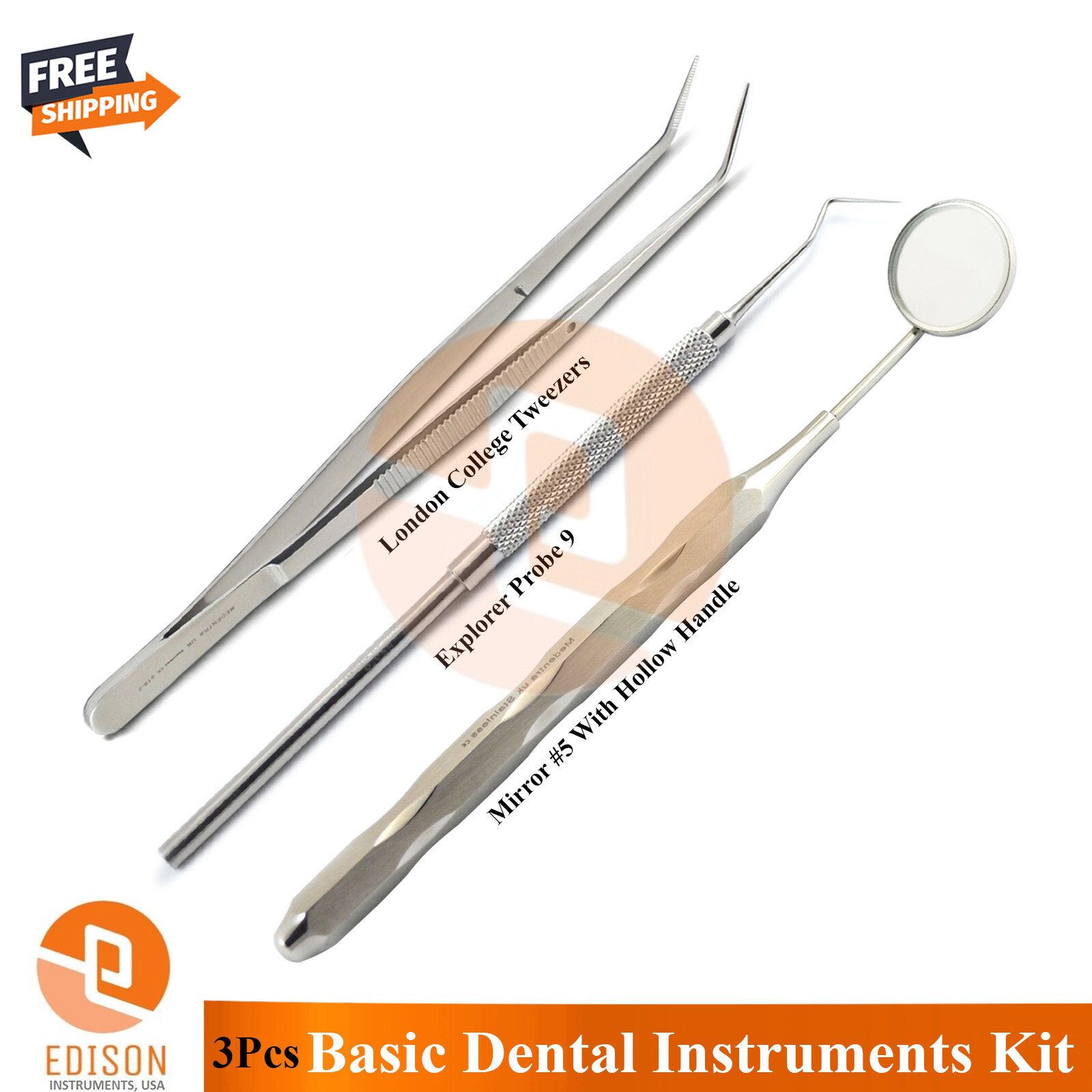 3Pcs Basic Examination Instrument Kit Dental Explorer Probe London College Plier