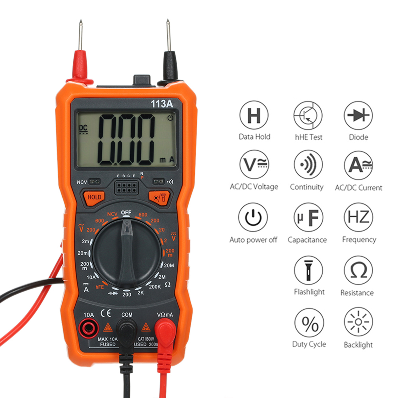 RICHMETERS RM113A NCV Digital Multimeter HFE AC/DC Voltage Measuring Meter I6L7