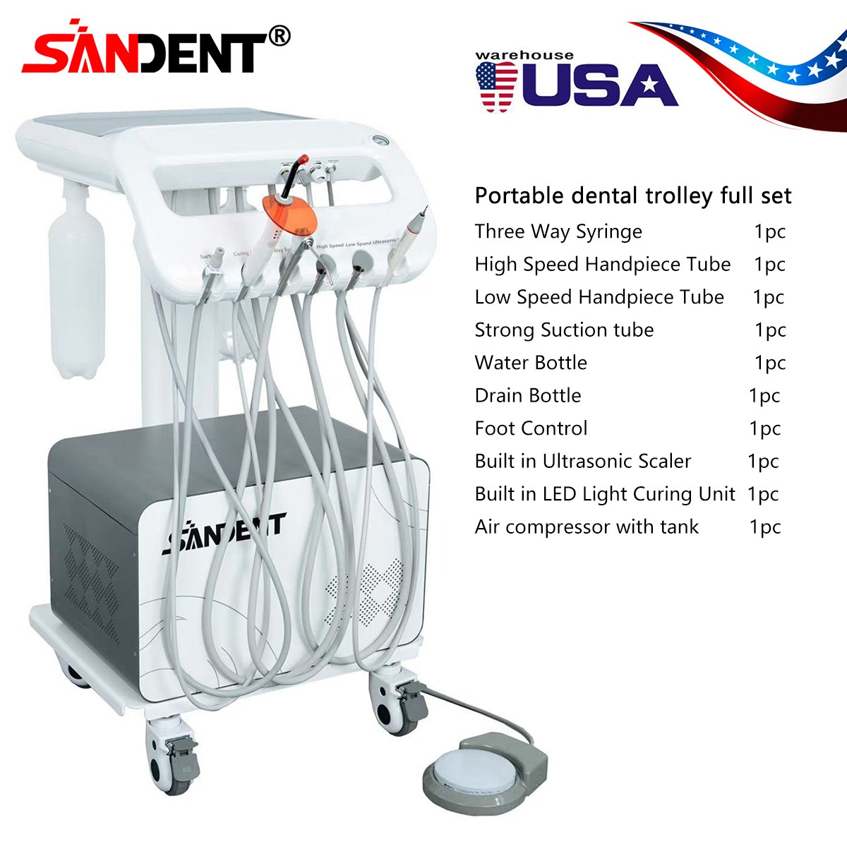 FDA Dental Portable Delivery Unit Syringe Suction Turbine w 4H Air Compressor