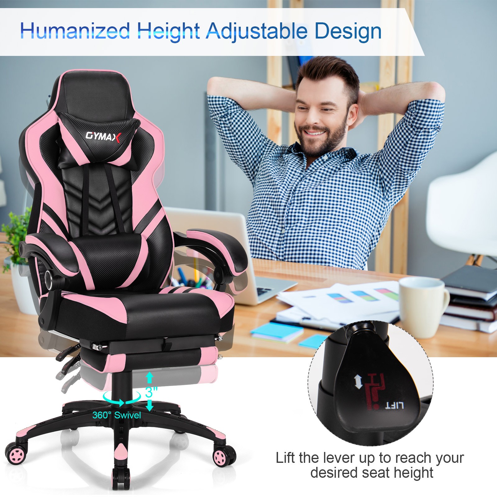 Costway Gaming Chair Adjustable Swivel Office Computer Desk Chair w/Footrest