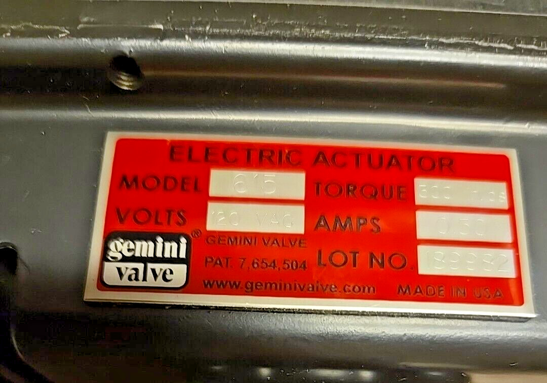 Gemini Valve 615 Actuator 120VAC with 1″ SS Ball Valve 1 76-4-RT-6 NEW 300in.lbs