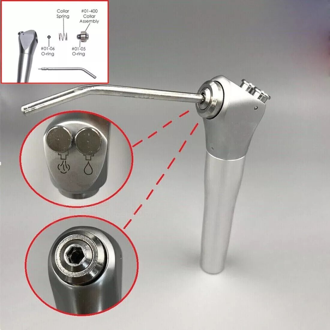 Dental 3 Way Air Water Spray Triple Syringe Handpiece w/ 2 Nozzles Tips Tubes CE