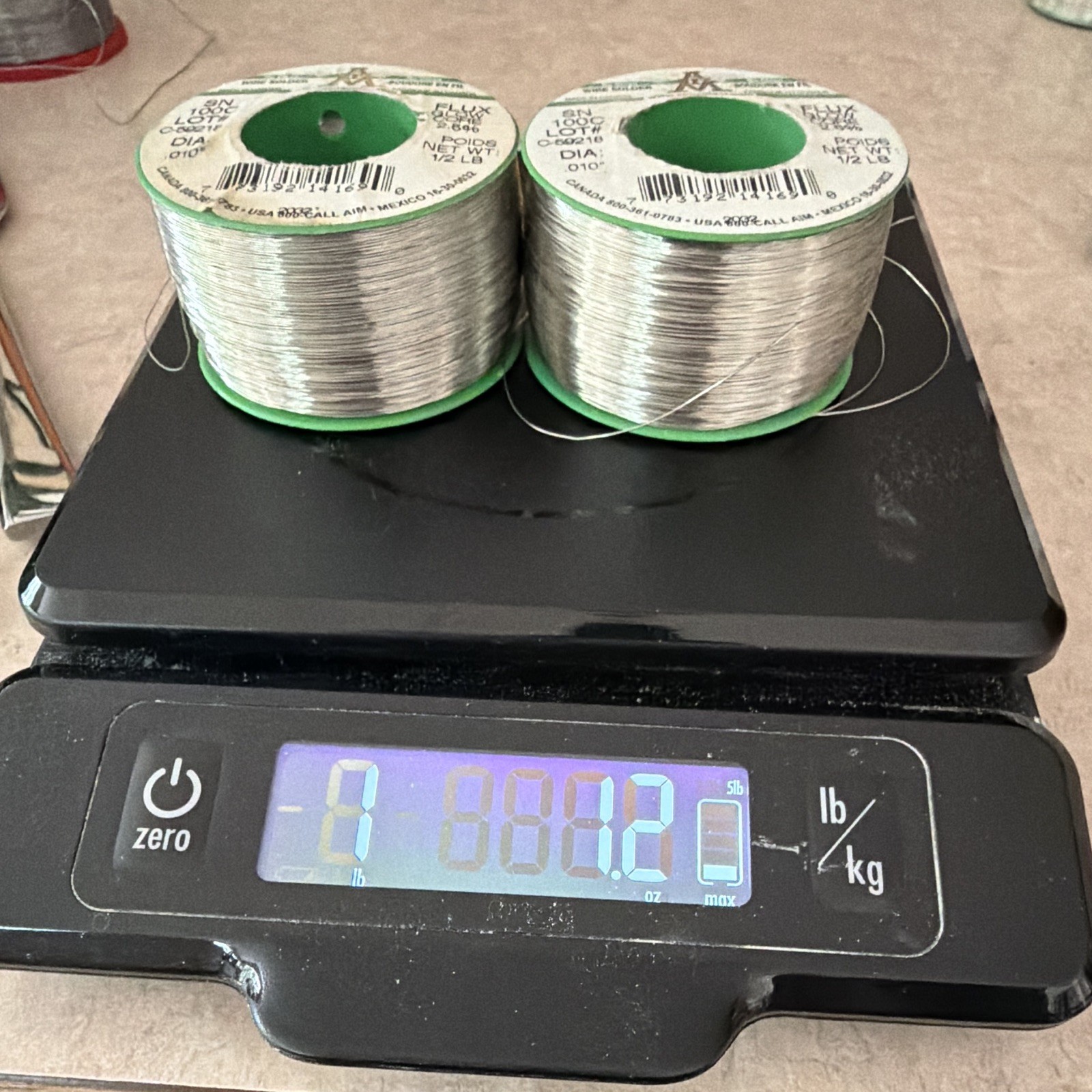 AIM 8832 Rosin Core Solder Wire 0.010 in 1/2 lb Spool Lot of 2