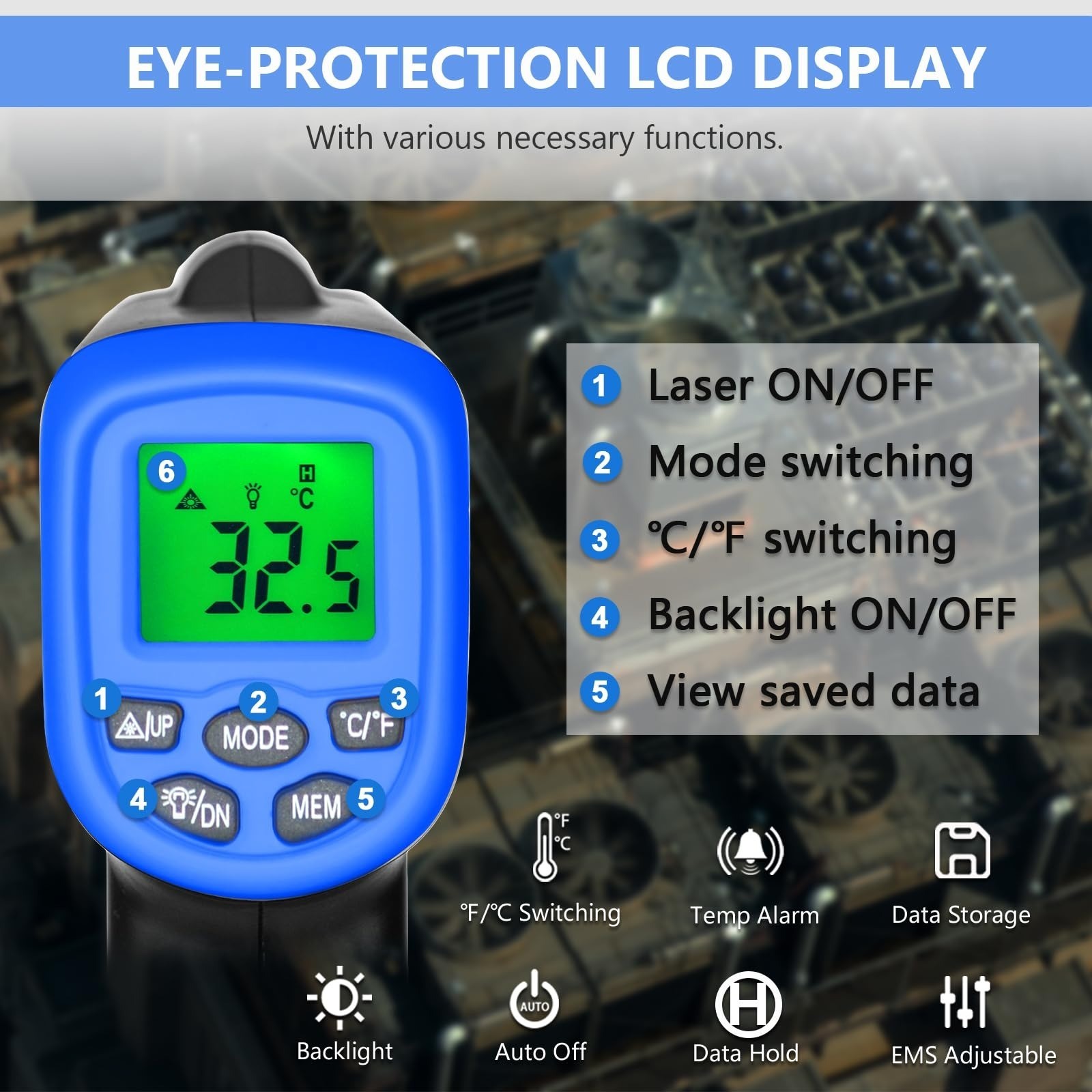HOLDPEAK 981C Infrared Laser Thermometer -58 to 1022°F 550°C