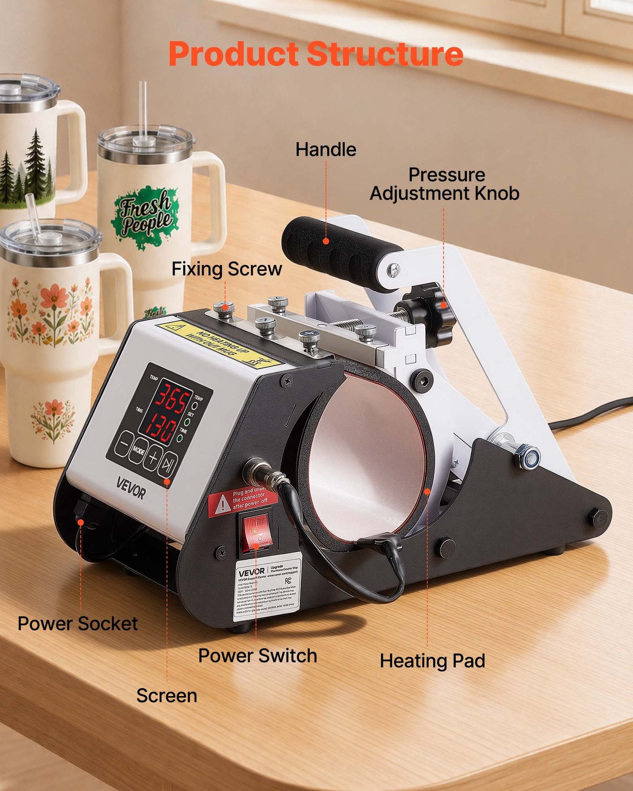 VEVOR Tumbler Heat Press Machine, 40 oz Tumbler Press, Fast and Even Heating